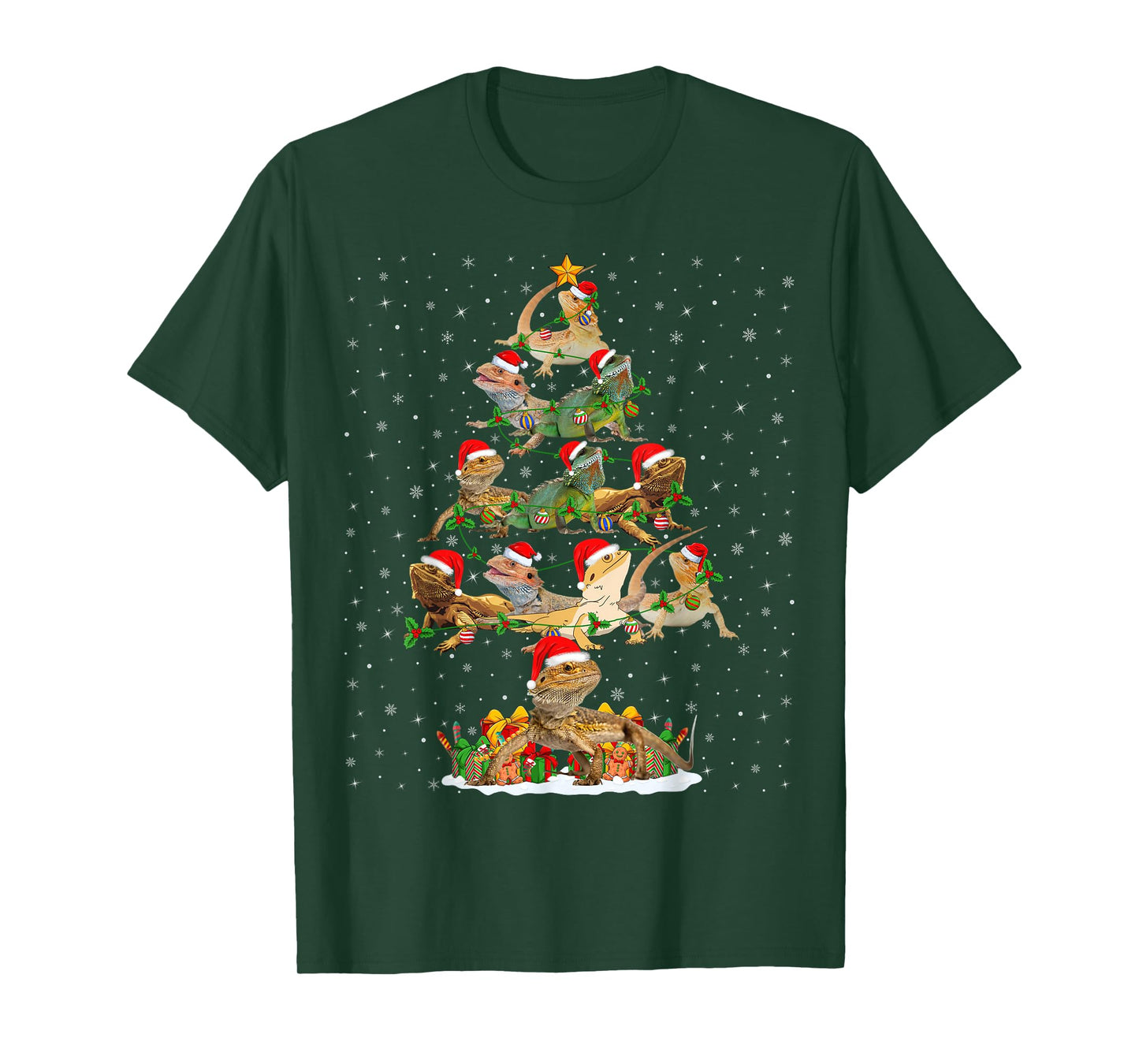Bearded Dragon Christmas Tree Lights Funny Santa Hat Xmas T-Shirt
