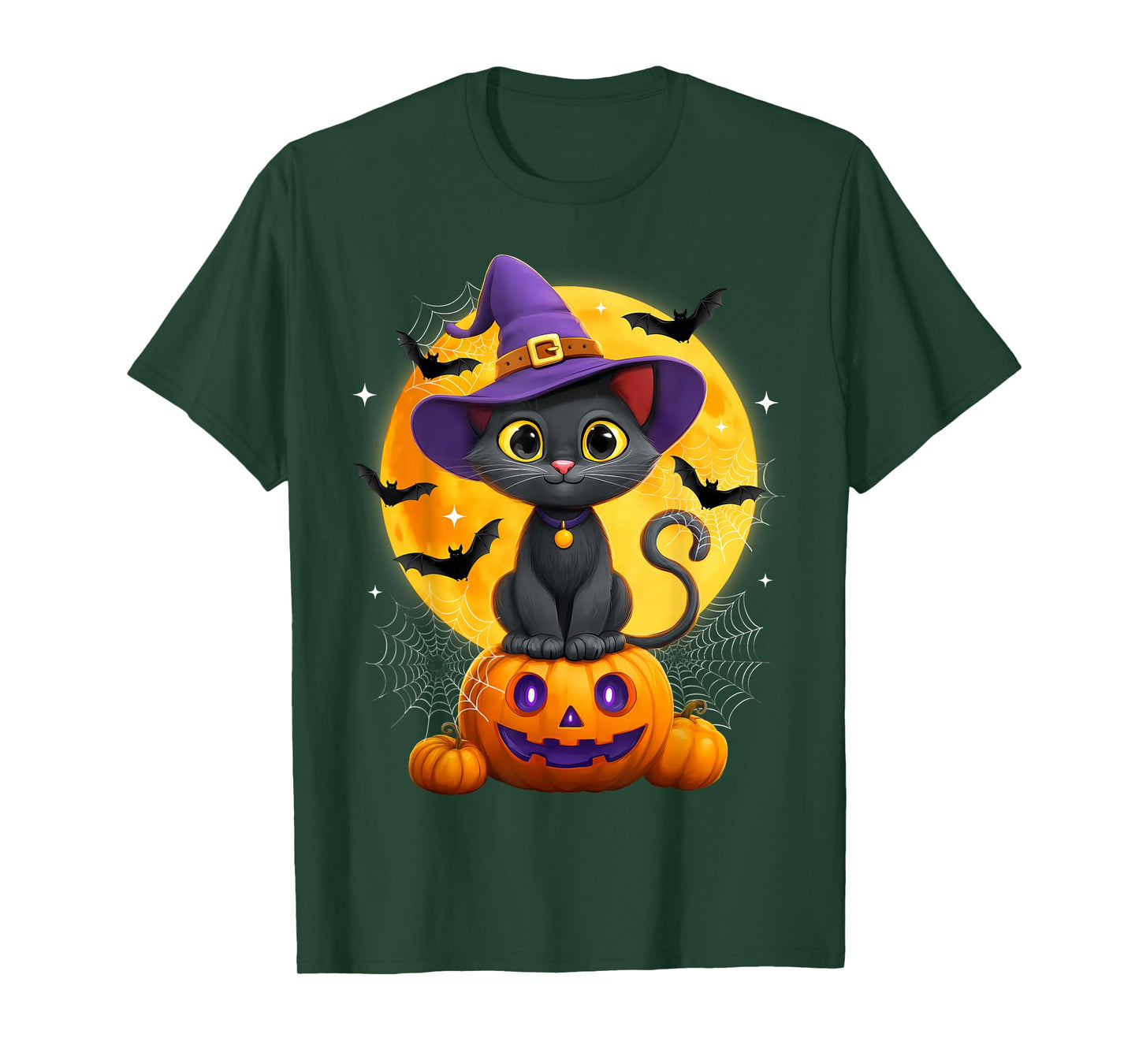 Moon Black Cat Witch Pumpkin Halloween Costume Autumn Fall T-Shirt