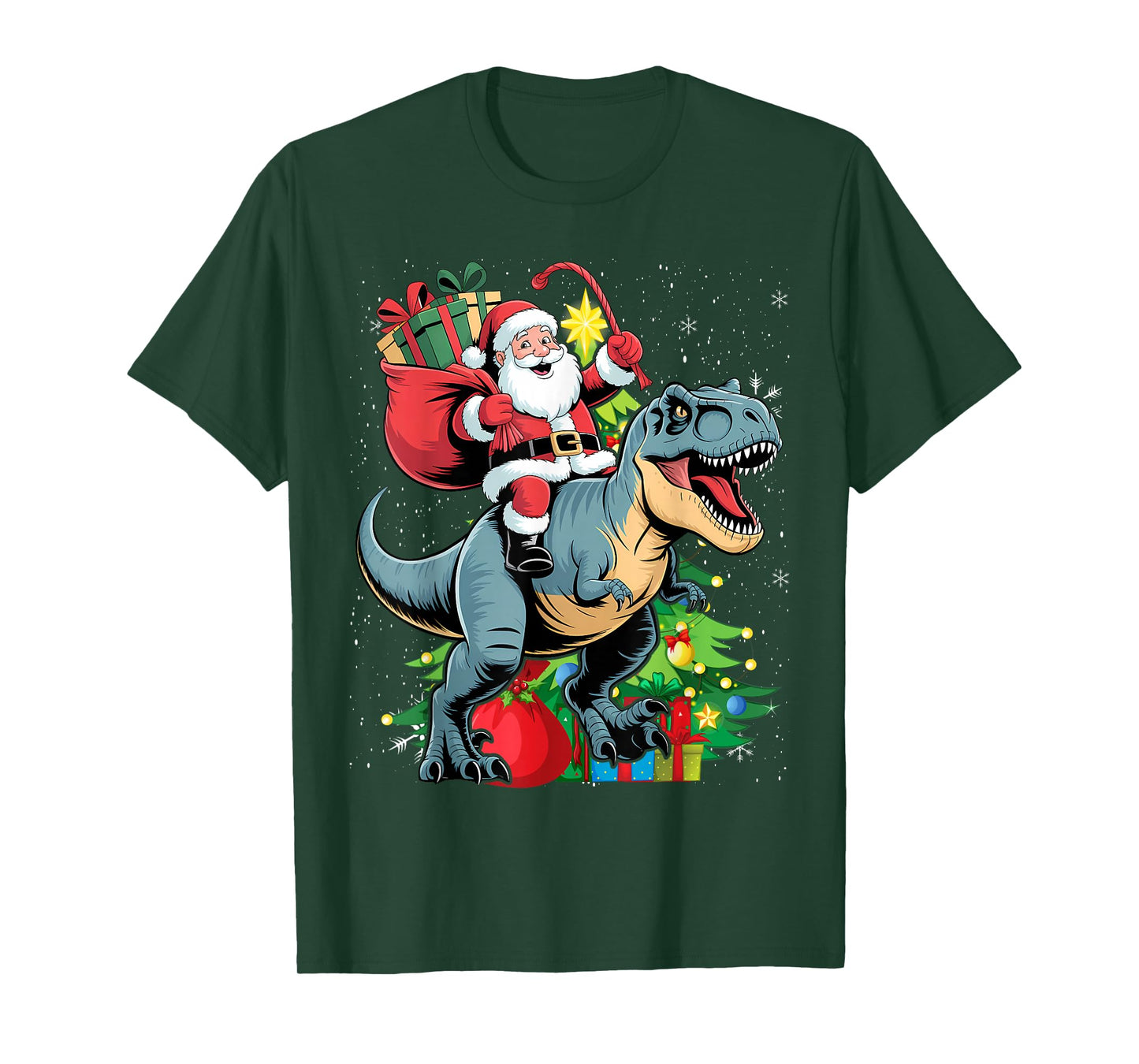Santa Riding Dinosaur T rex Christmas Boys Men Xmas T-Shirt