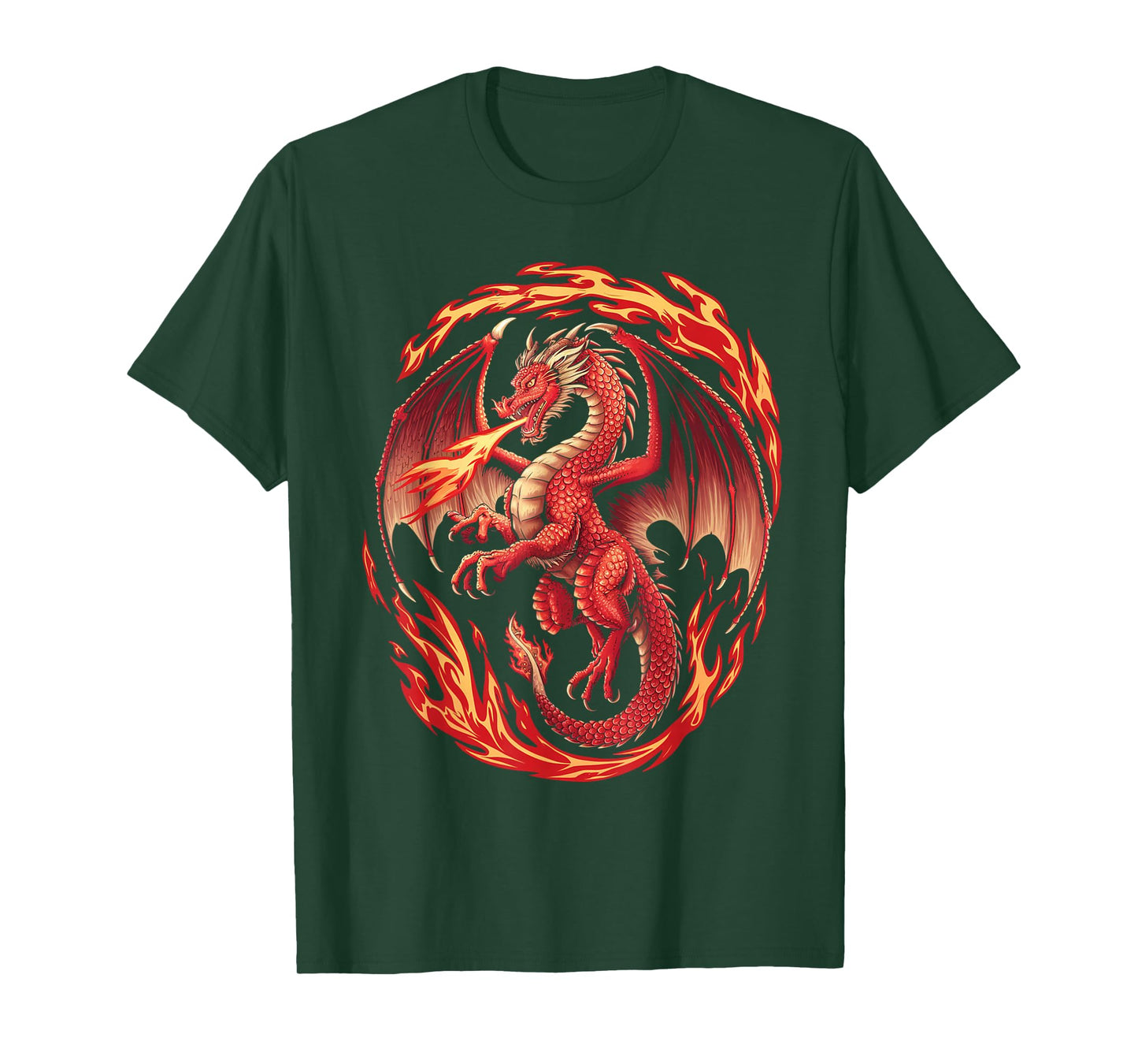 Mythical Red Dragon Breathes Fire On Clouds, Boy Girl Dragon T-Shirt