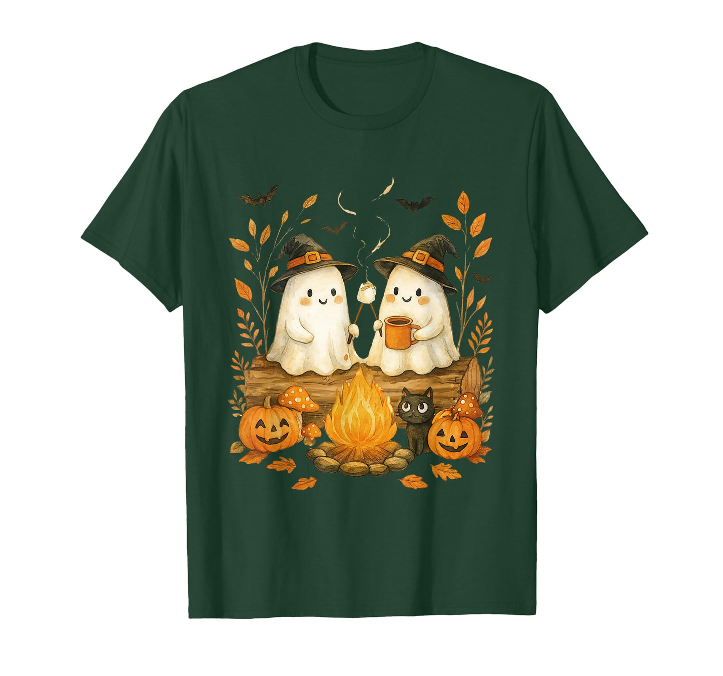 Cute Ghost Camping Campfire Halloween Marshmallow Men Women T-Shirt