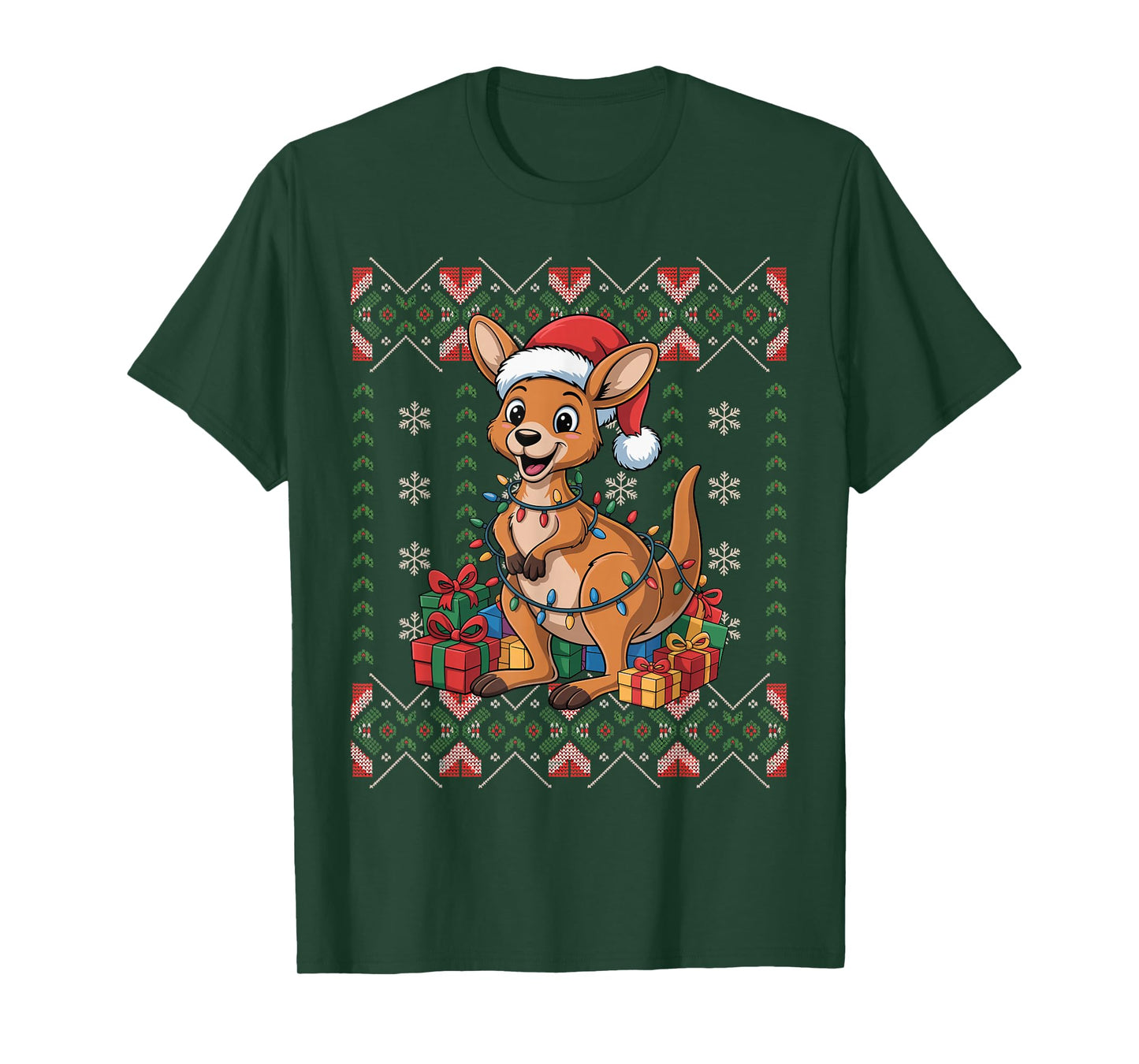 Santa Kangaroo Christmas Ugly Sweater Funny Holiday Pajamas T-Shirt
