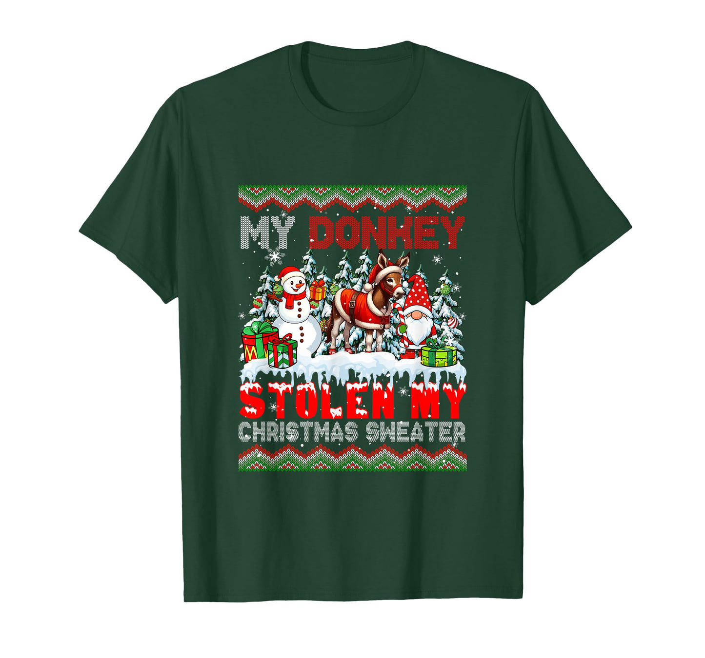 My Donkey Stolen My Christmas Sweater Santa Dog Gnome T-Shirt