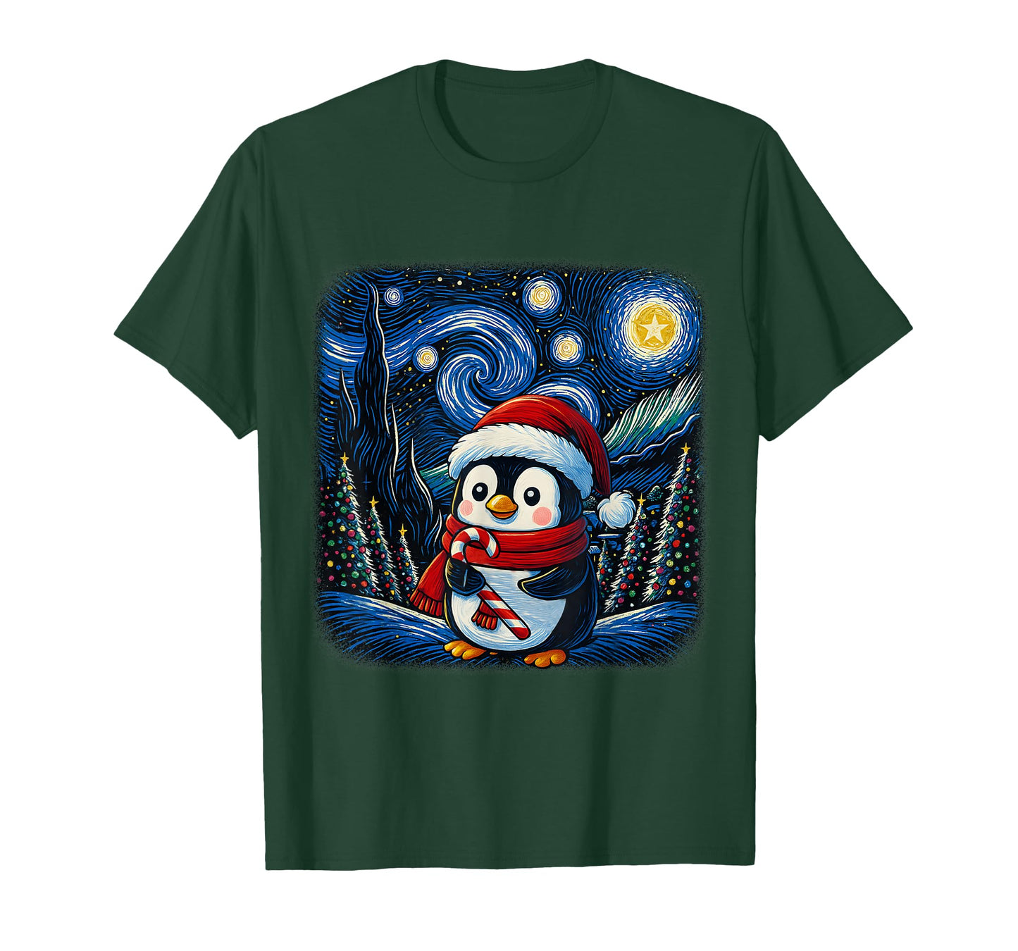 Cute Penguin Starry Night Snowy Christmas Xmas Women T-Shirt