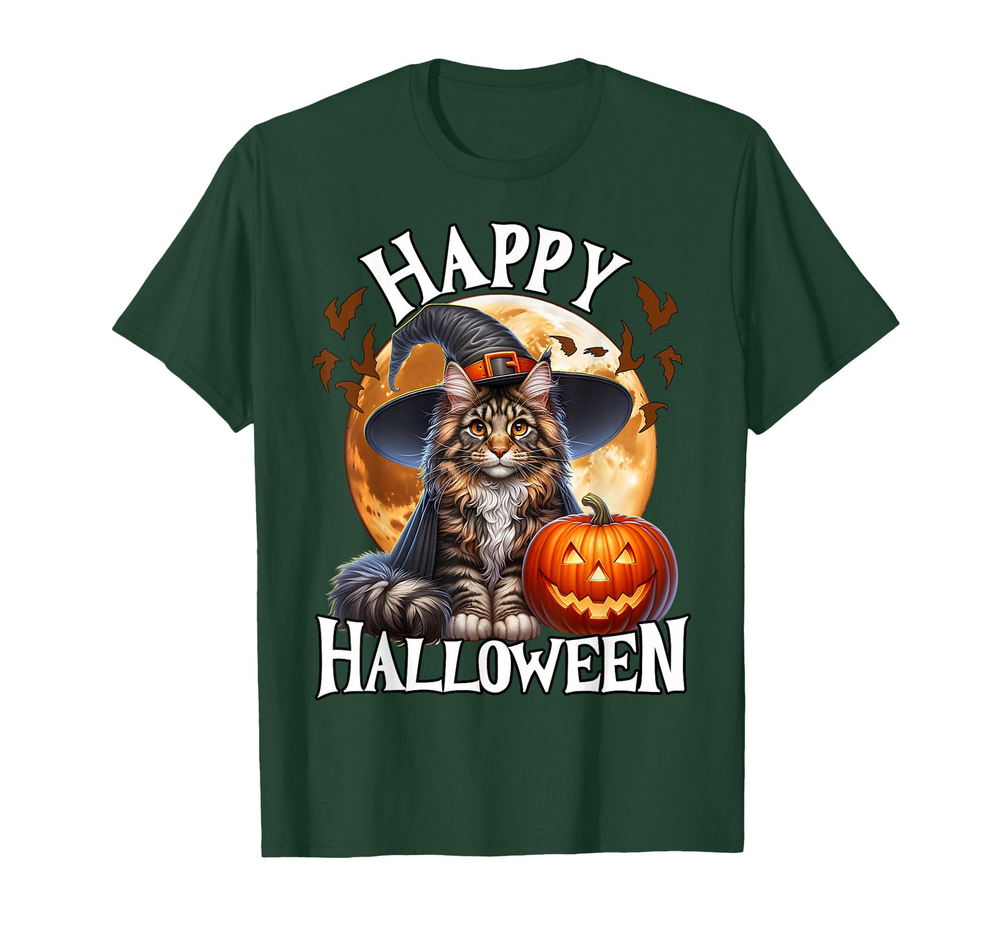 Halloween Maine Coon Cat Witch Costume Halloween Cat T-Shirt