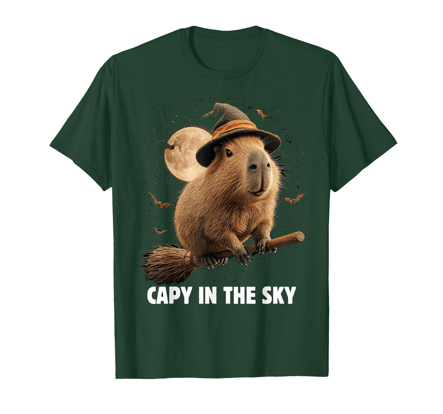 Capybara Witch Broom Funny Halloween Design T-Shirt