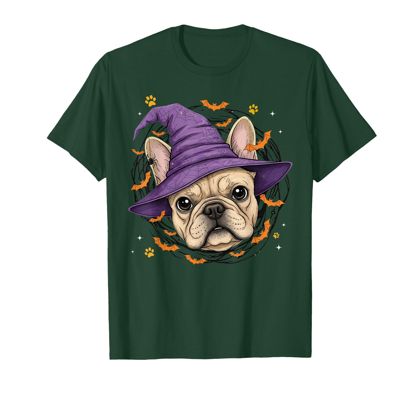 French Bulldog Witch Hat Bats Funny Halloween Dog Costume T-Shirt