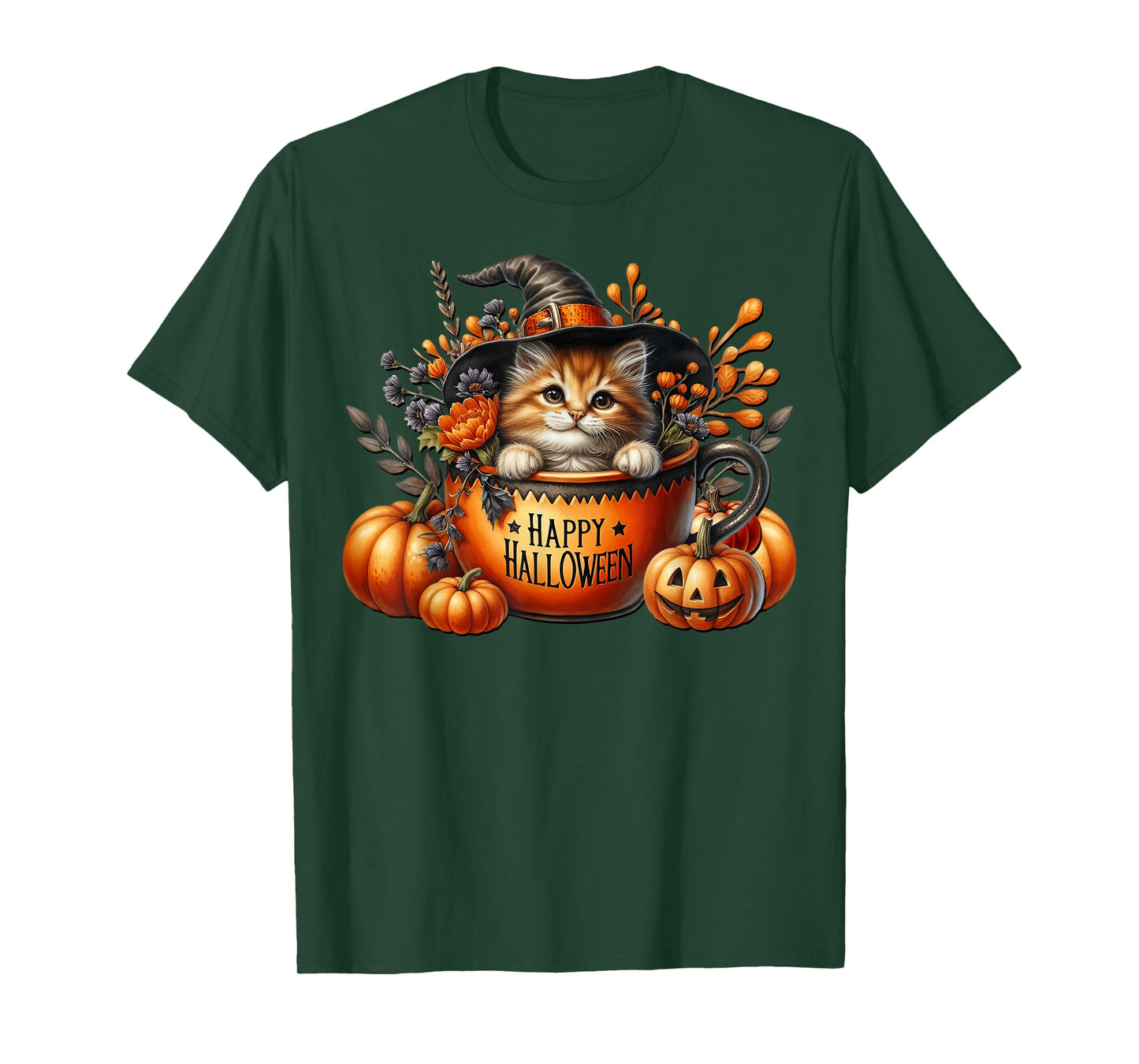 Halloween Witch Cat in Happy Halloween Coffee Mug Kitten Mom T-Shirt