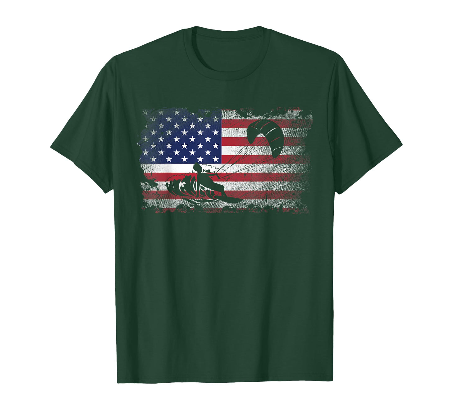 Distressed American Flag Kiteboarding USA Patriotic Gift Women Kids Men T-Shirt
