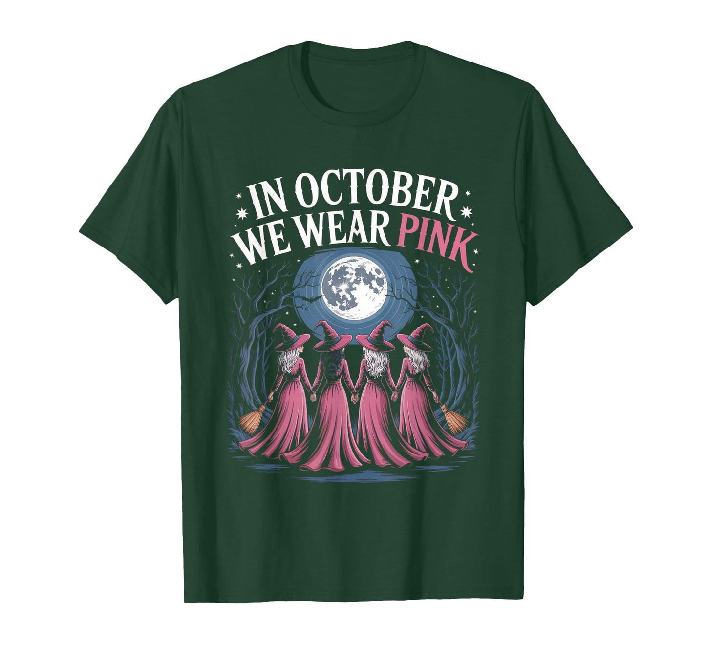 in October We Wear Pink Witches Halloween T-Shirt