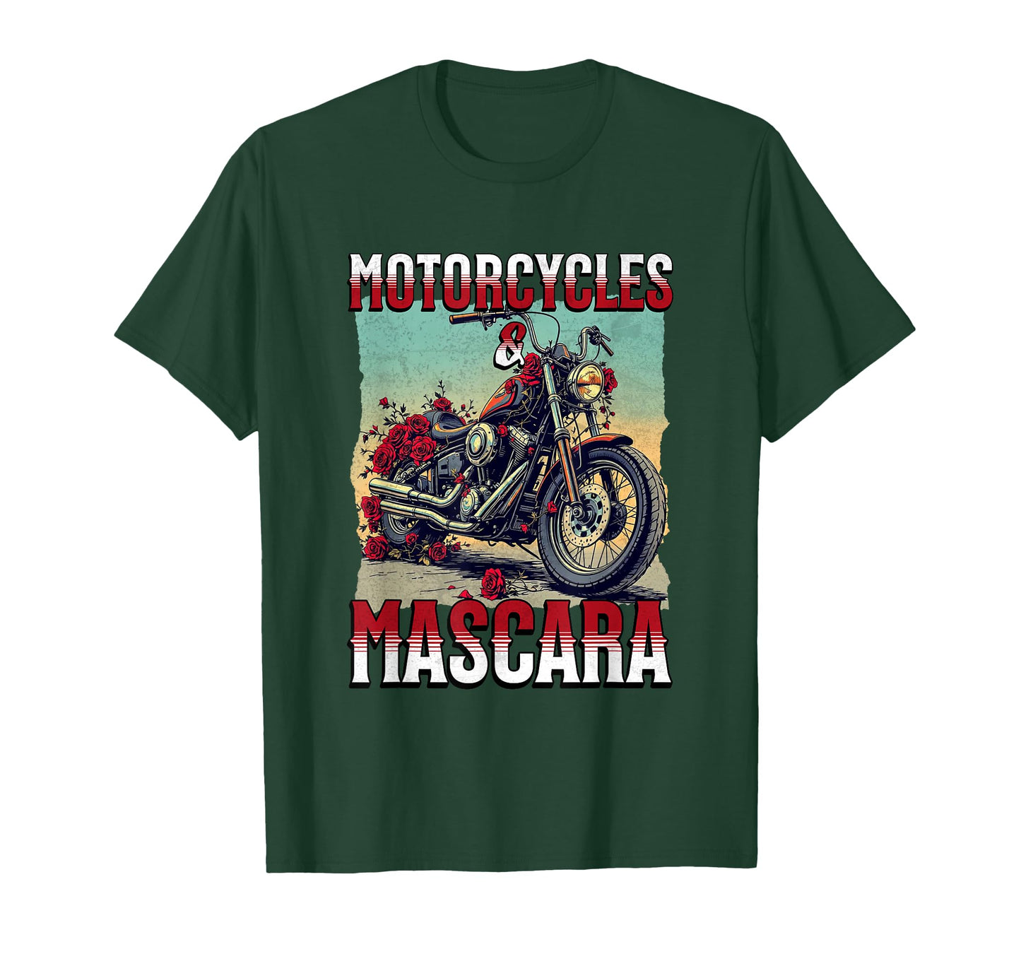 Motorcycles And Mascara Roses Funny Motorbiker Girl Women T-Shirt