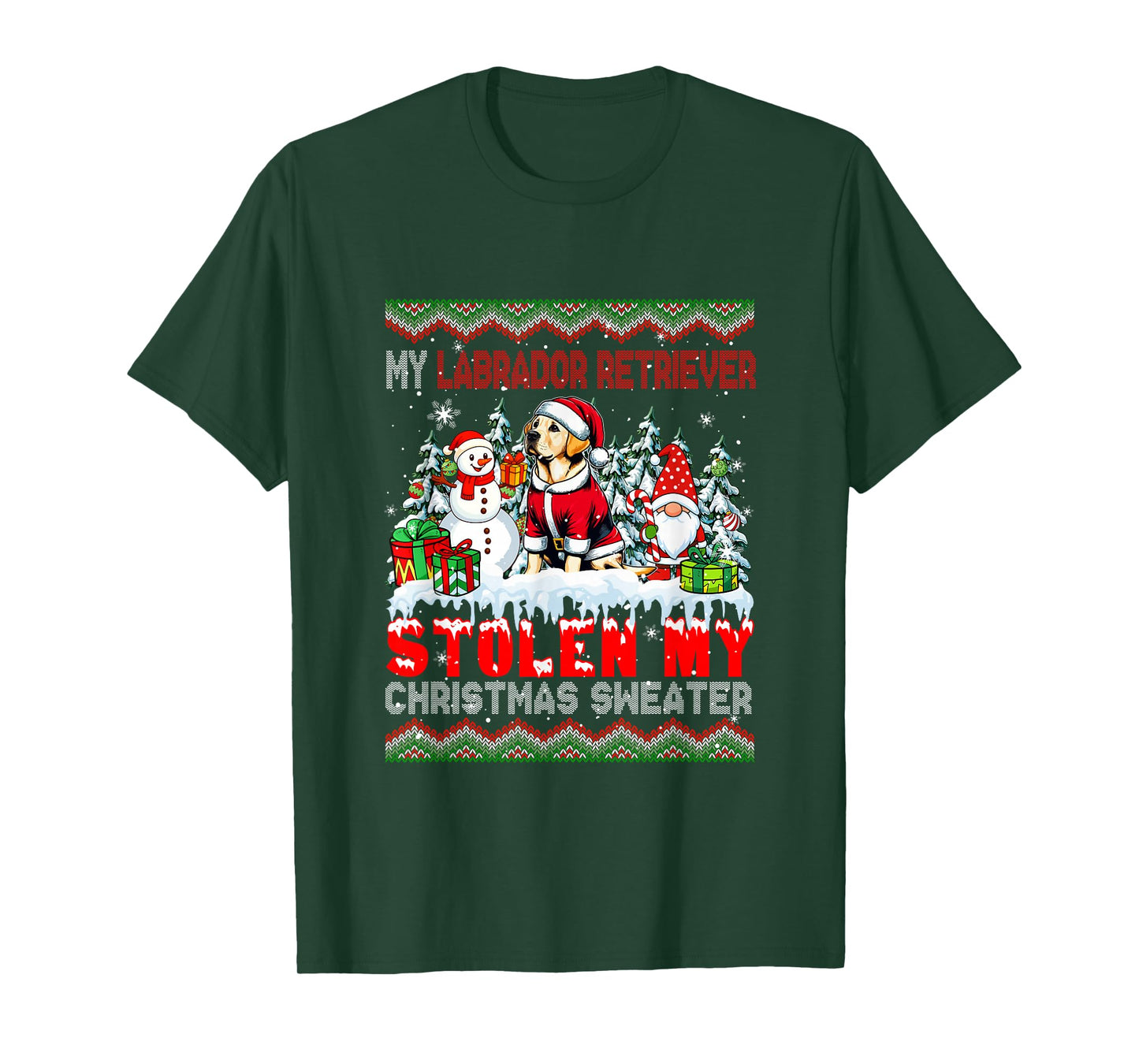 Labrador Retriever Stolen Christmas Sweater Santa Dog Gnome T-Shirt