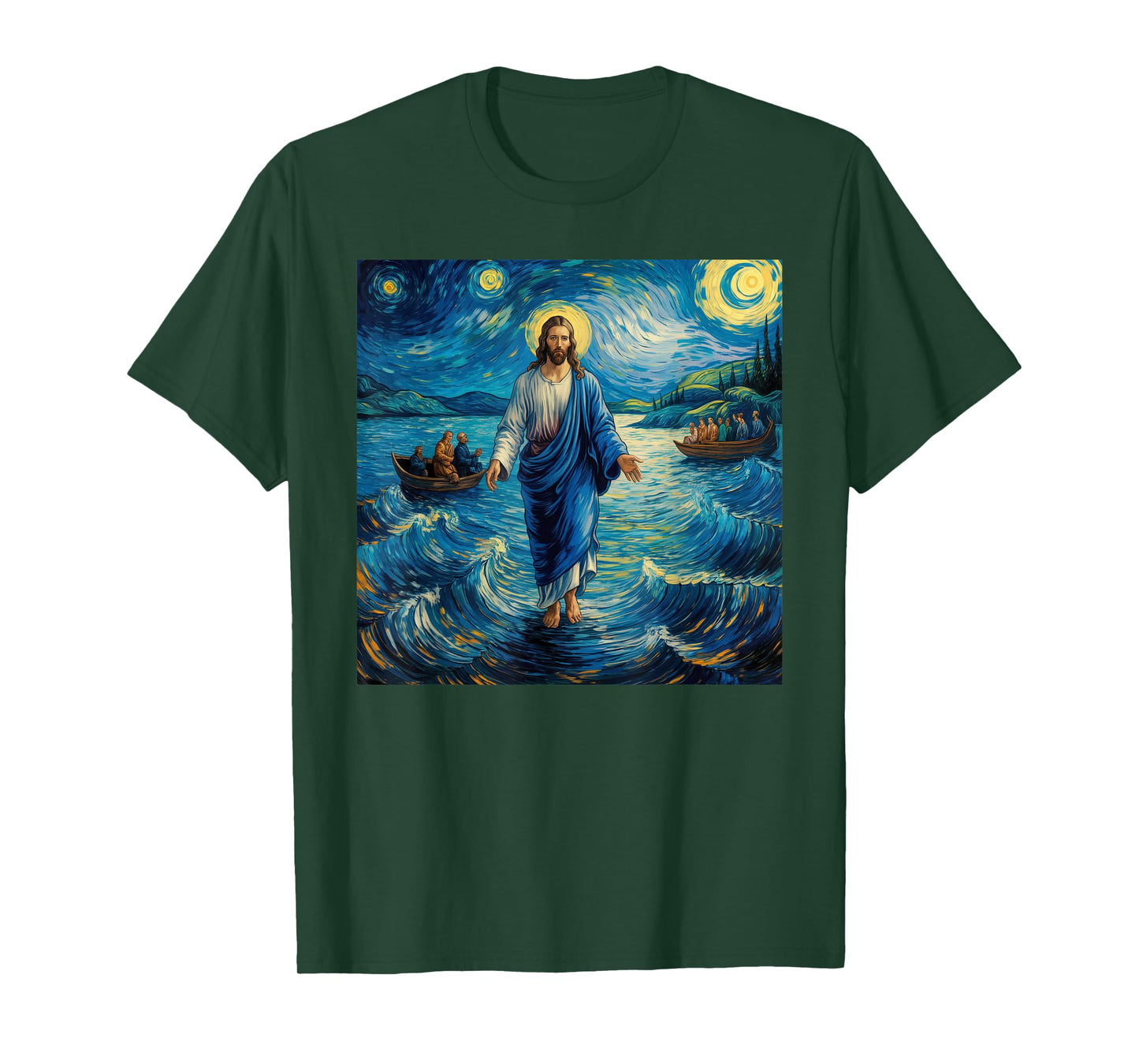 Jesus Walking On Water Van Gogh Starry Night For Christians T-Shirt