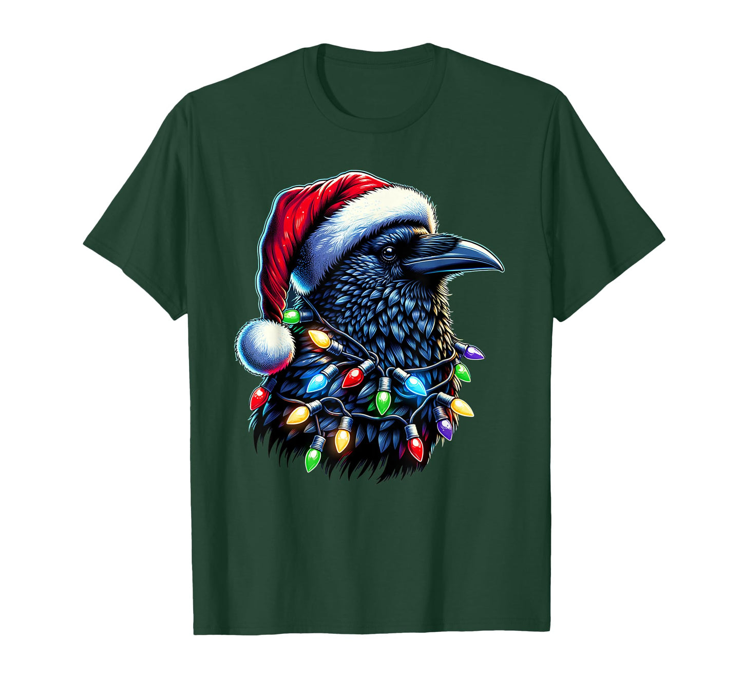 Raven Santa Christmas Tree Lighting Men Women Xmas Funny T-Shirt