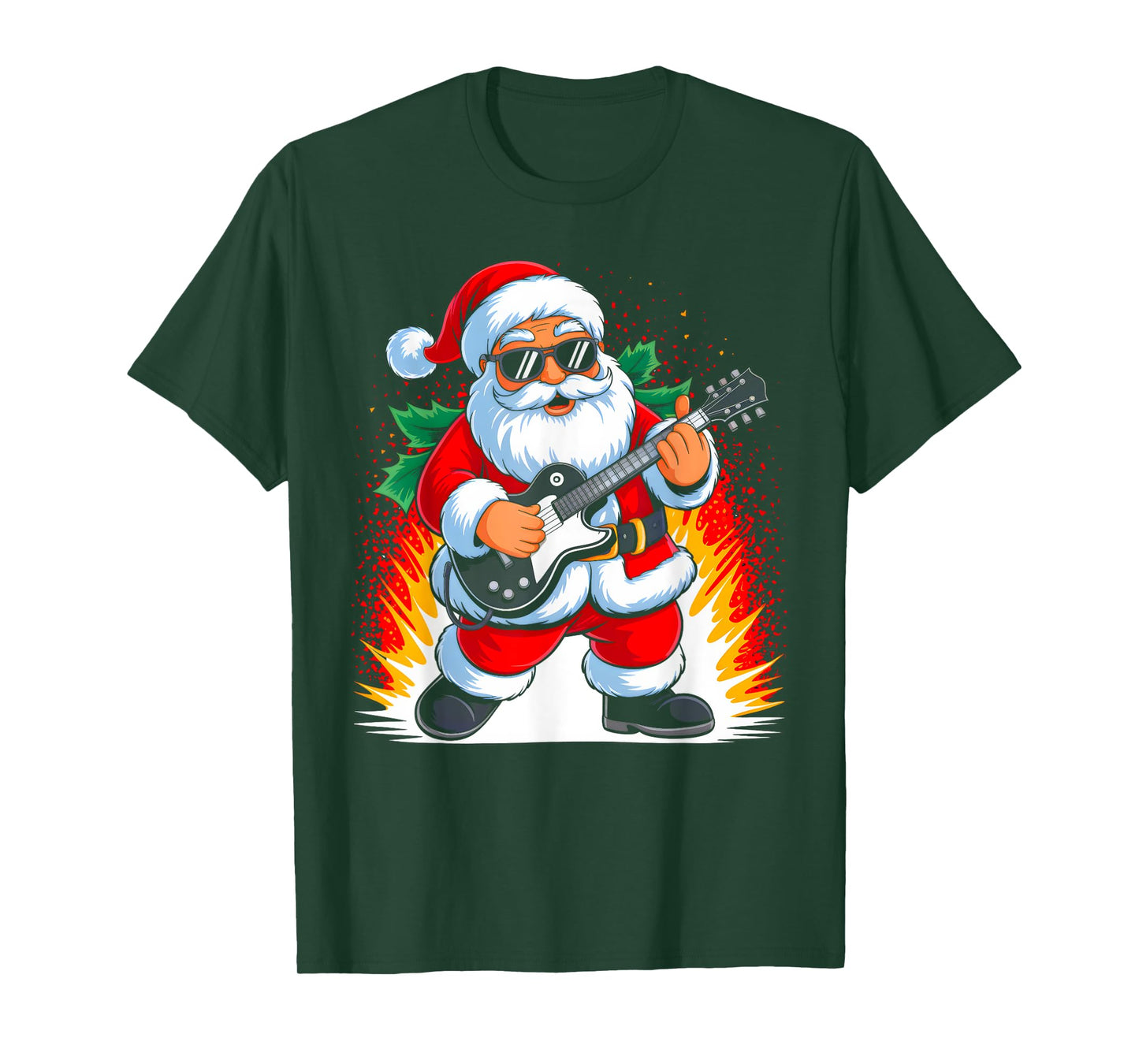 Guitar Rock Santa Playing Drums Funny Christmas Music Lover T-Shirt