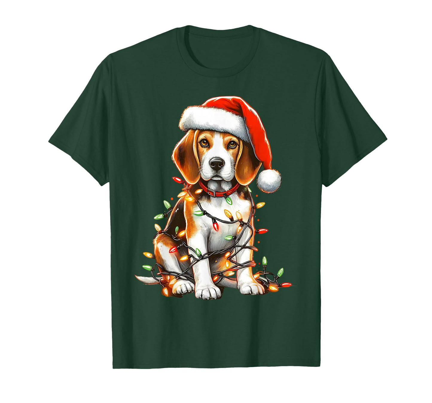 Beagle Dog Christmas Lights Santa Hat Dog Lover T-Shirt