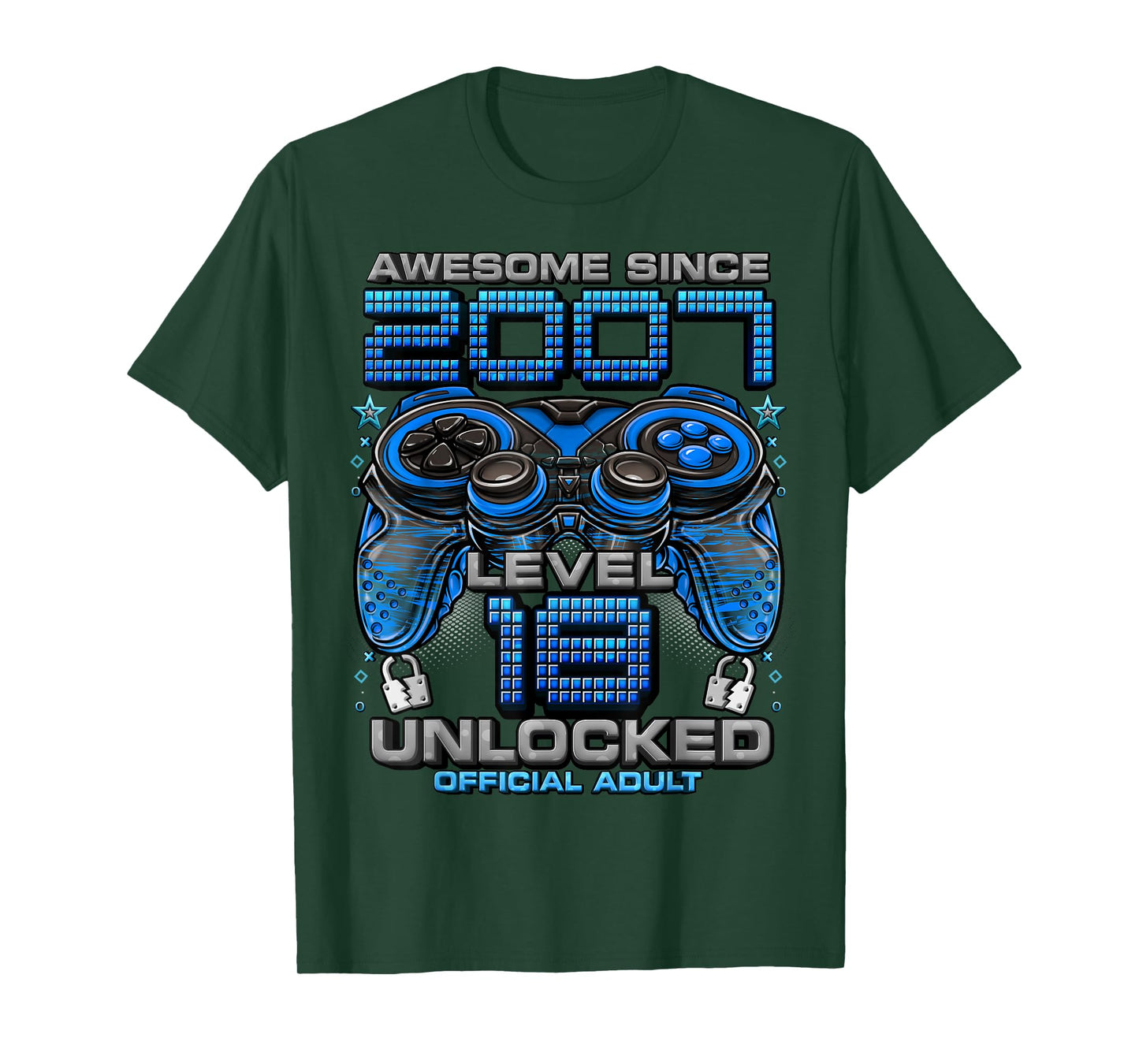 Level 18 Unlocked Awesome Since 2007 18th Birthday Gaming T-Shirt