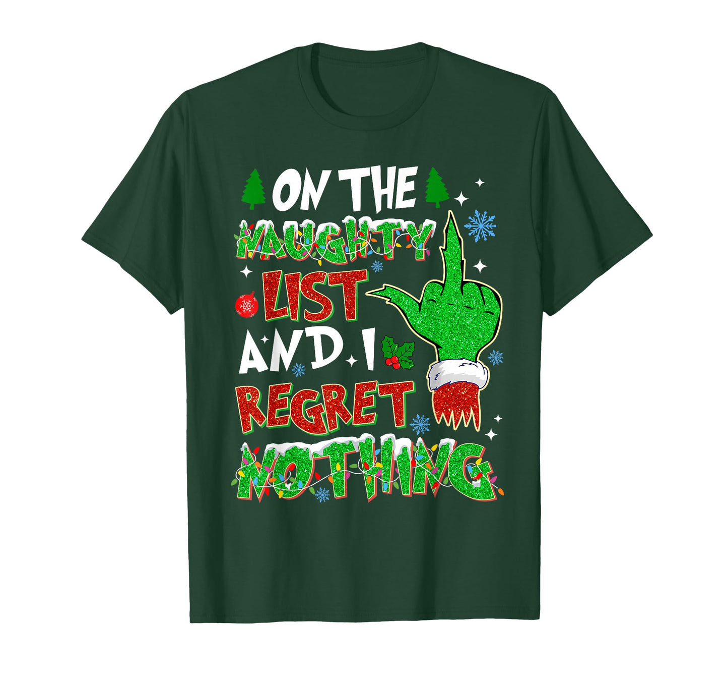 On The Naughty List & I Regret Christmas Holiday Snowflake T-Shirt