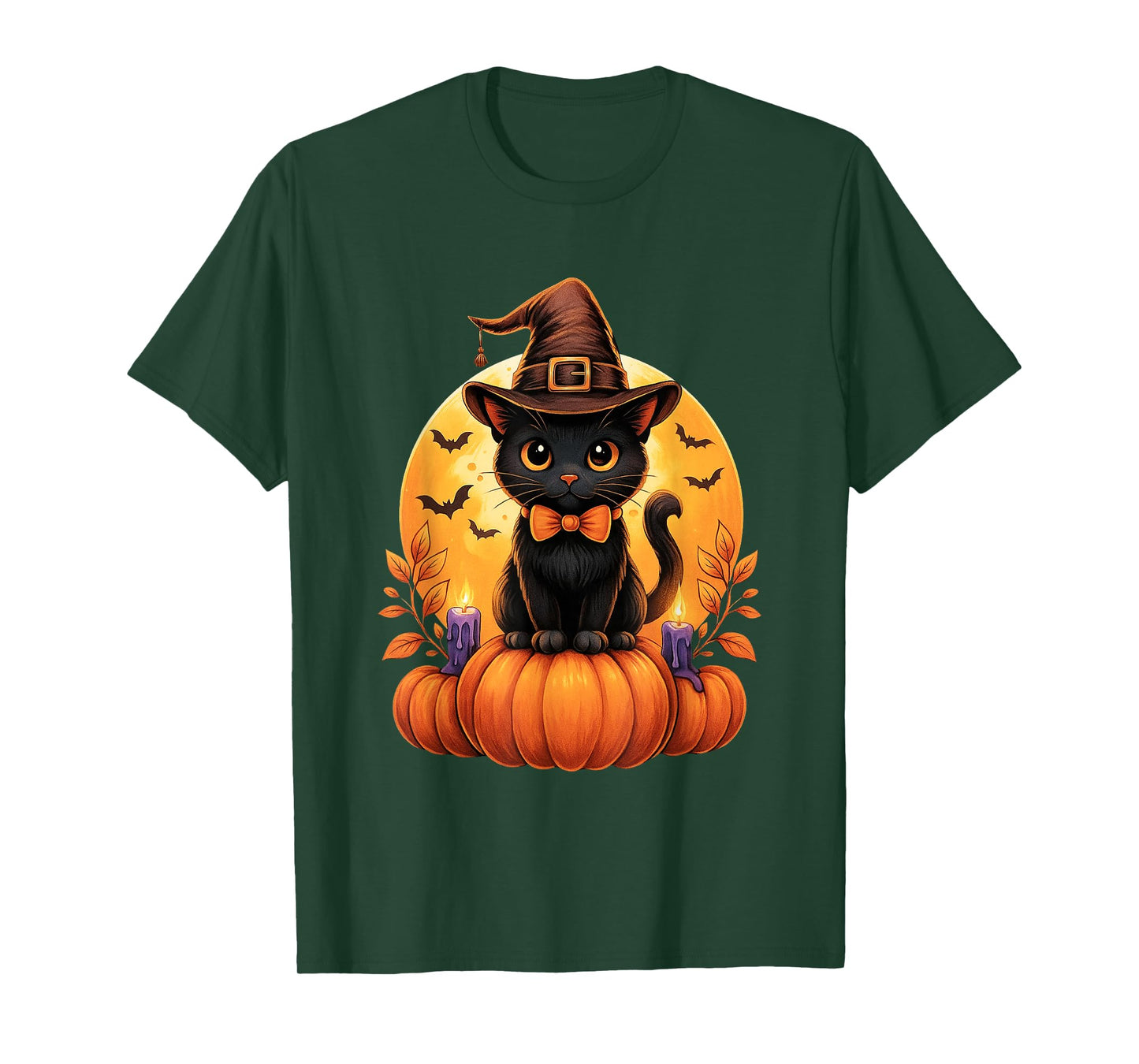Cute Black Cat Witch Pumpkin Halloween Costume Fall Autumn T-Shirt