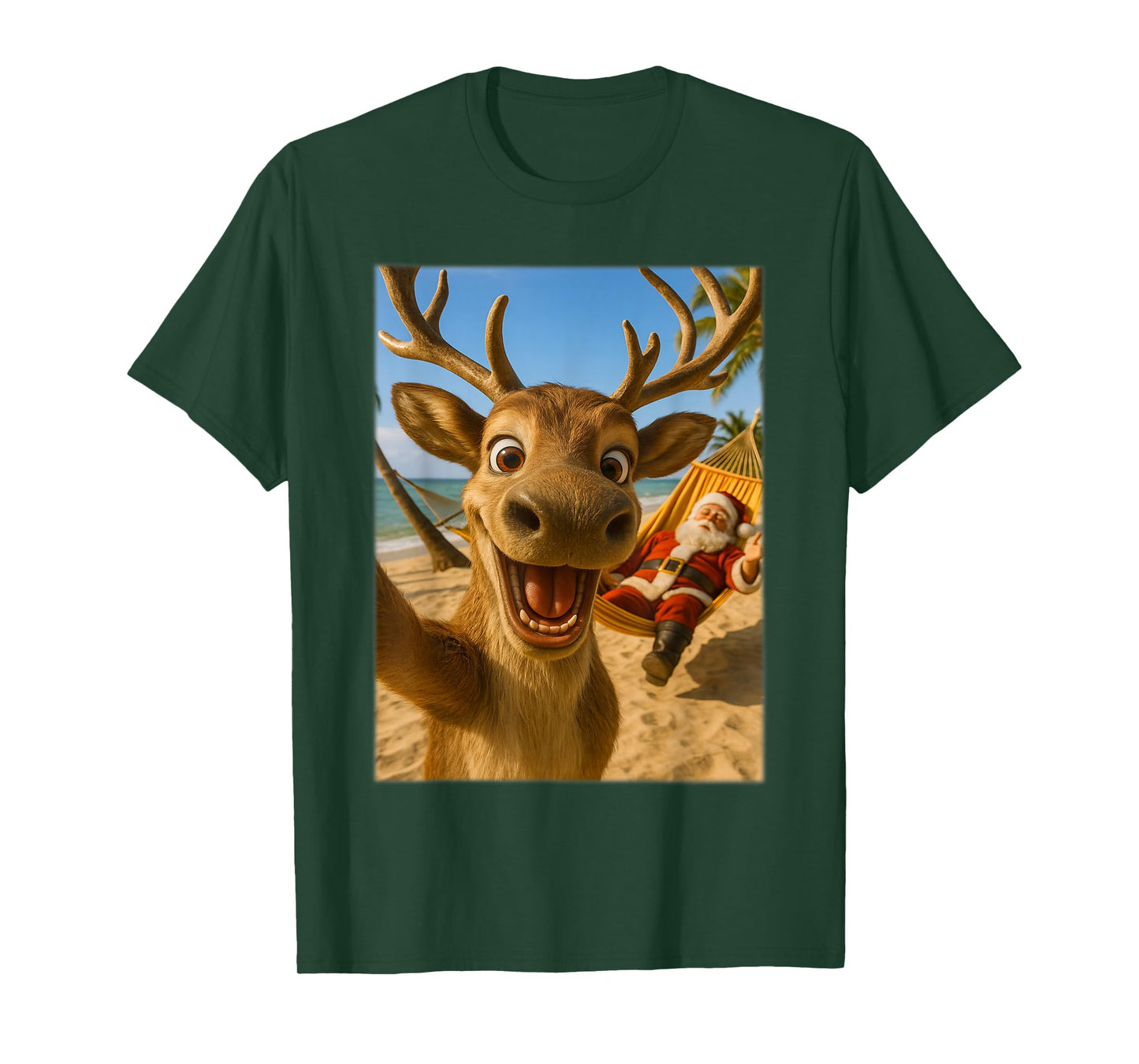 Christmas Reindeer Shirts for Women, Santa Reindeer Selfie T-Shirt