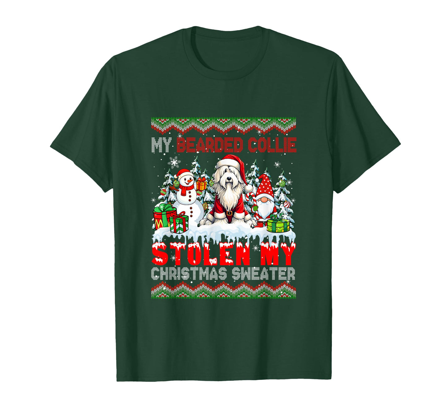 My Bearded Collie Stolen Christmas Sweater Santa Dog Gnome T-Shirt
