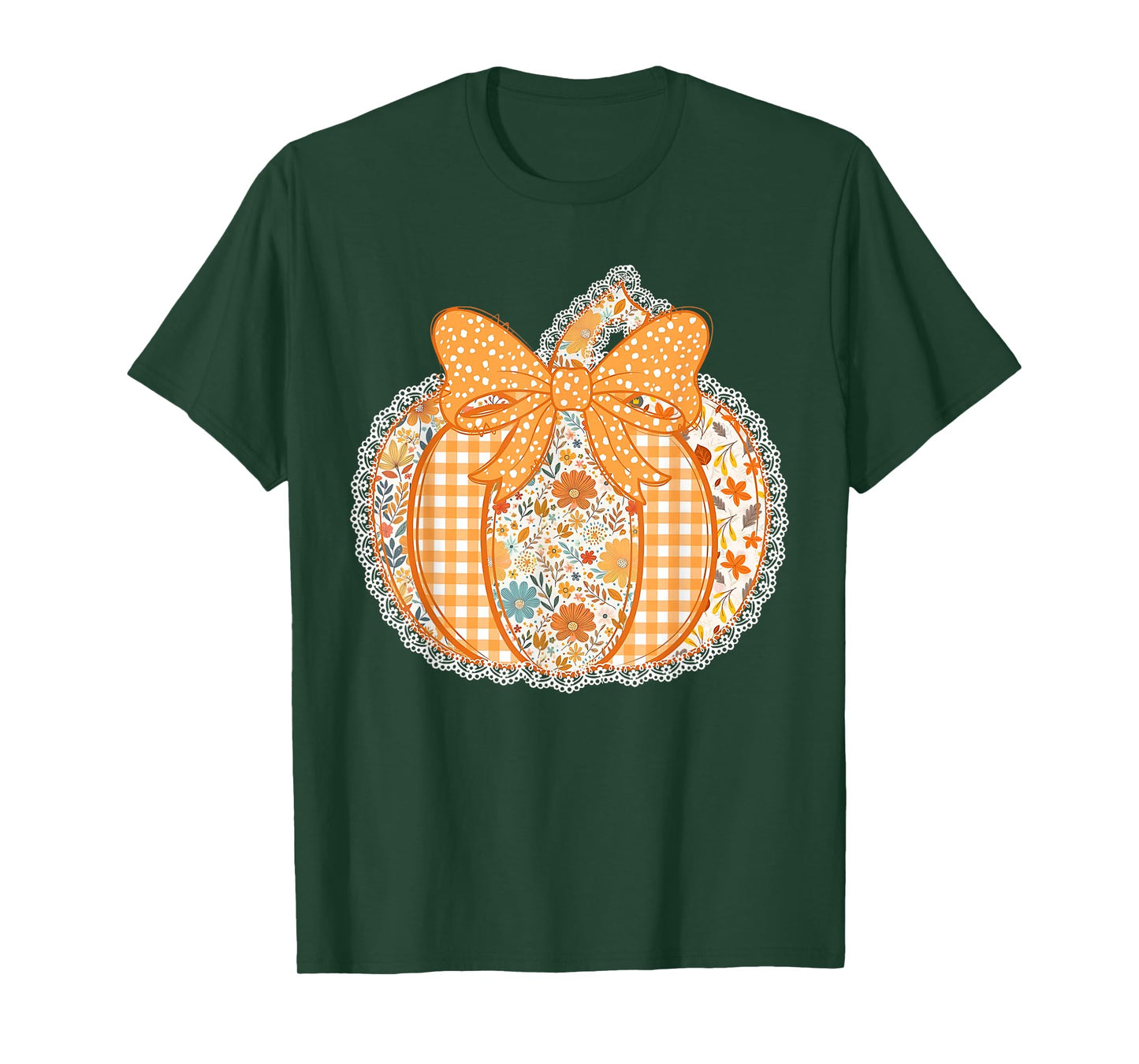 Vintage Patchwork Pumpkin Bow Women Girls Autumn Fall Gift T-Shirt
