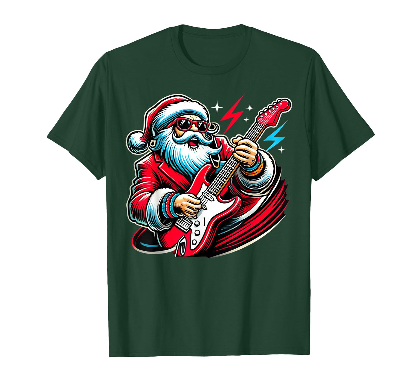 Santa Playing Bass Guitar Player Guitarist Christmas Graphic T-Shirt