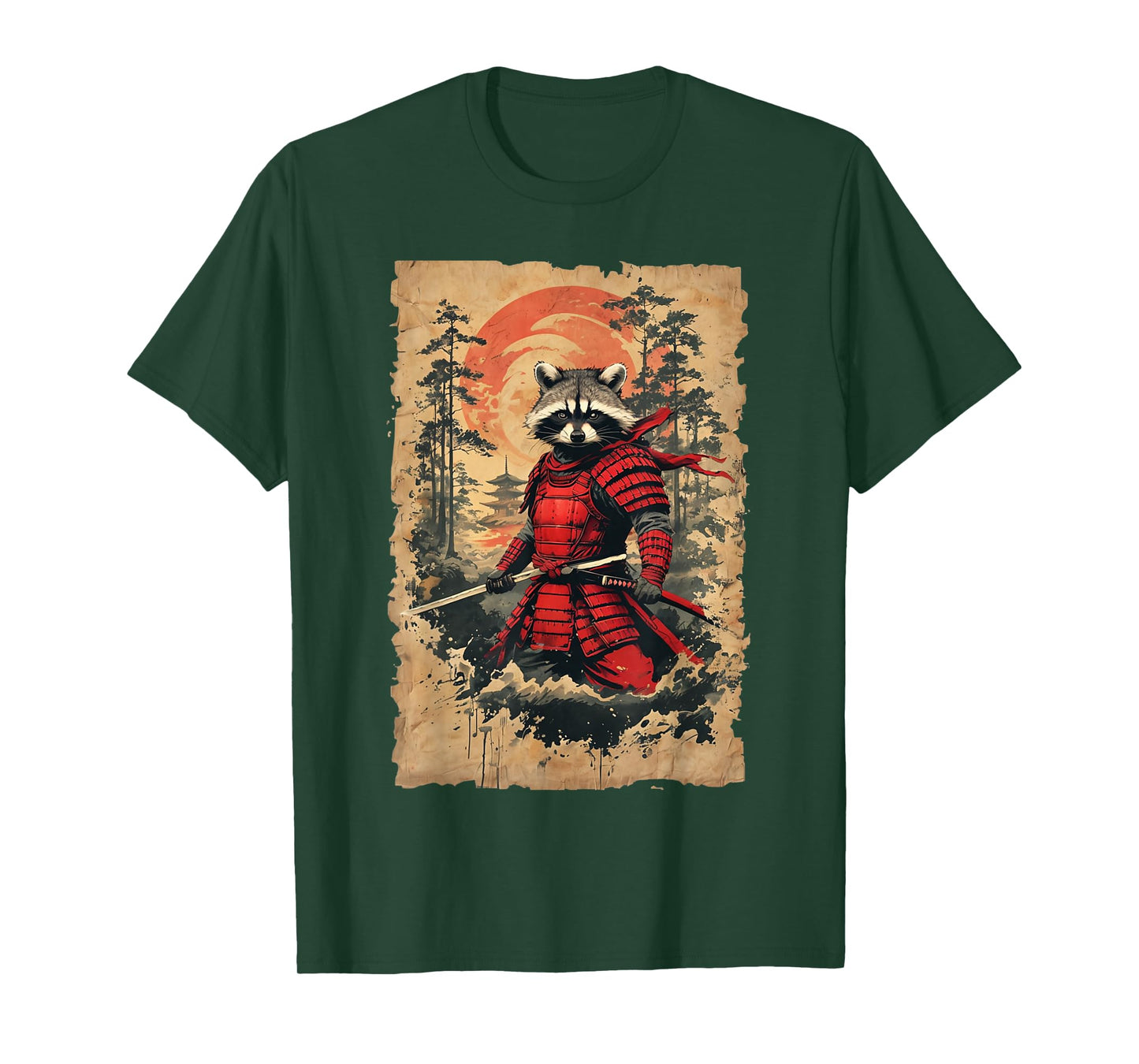 Japanese Samurai Raccoon Warrior Vintage Style Graphic T-Shirt