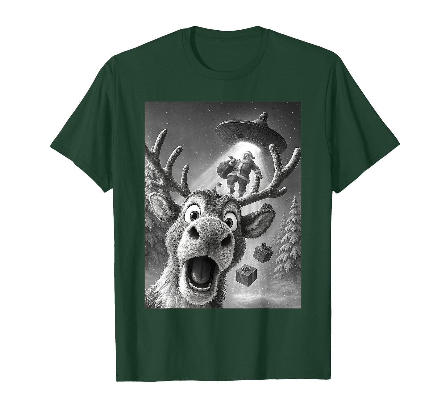 Reindeer Taking A Selfie Santa UFO Christmas Xmas Holiday T-Shirt