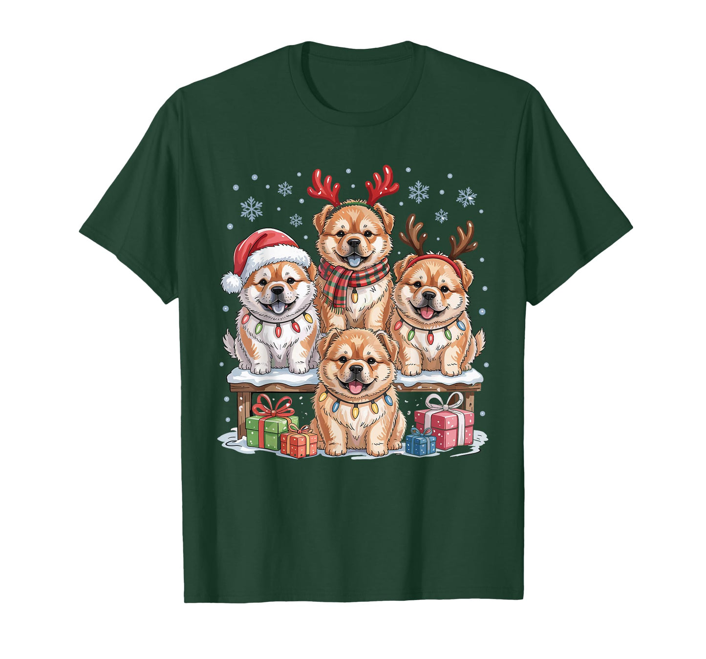 Cute Chow Chow Christmas Puppies Dog Lovers Funny Holiday T-Shirt