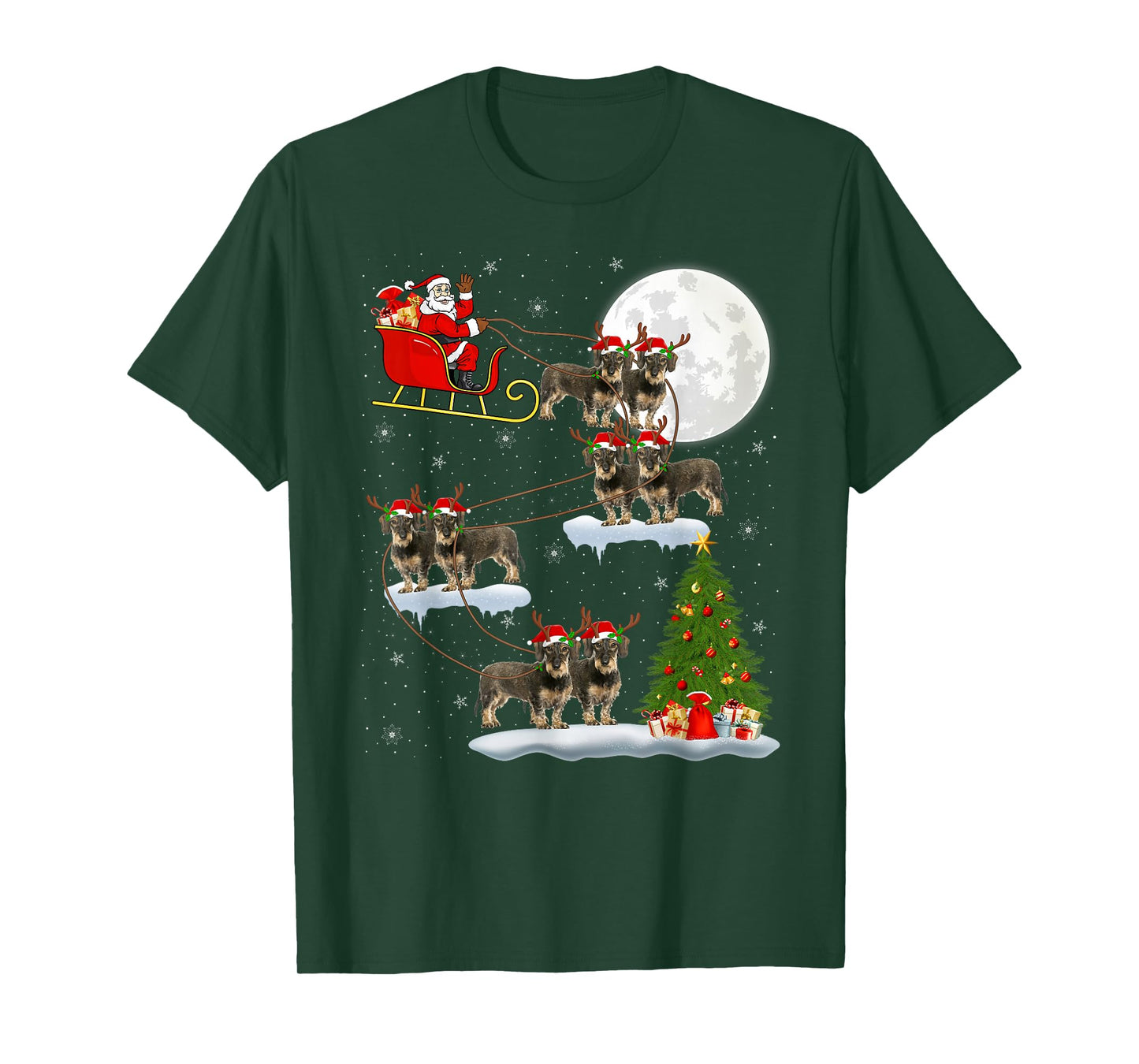 German Wirehaired Pointer Dog Santa Sleigh Flying Christmas T-Shirt