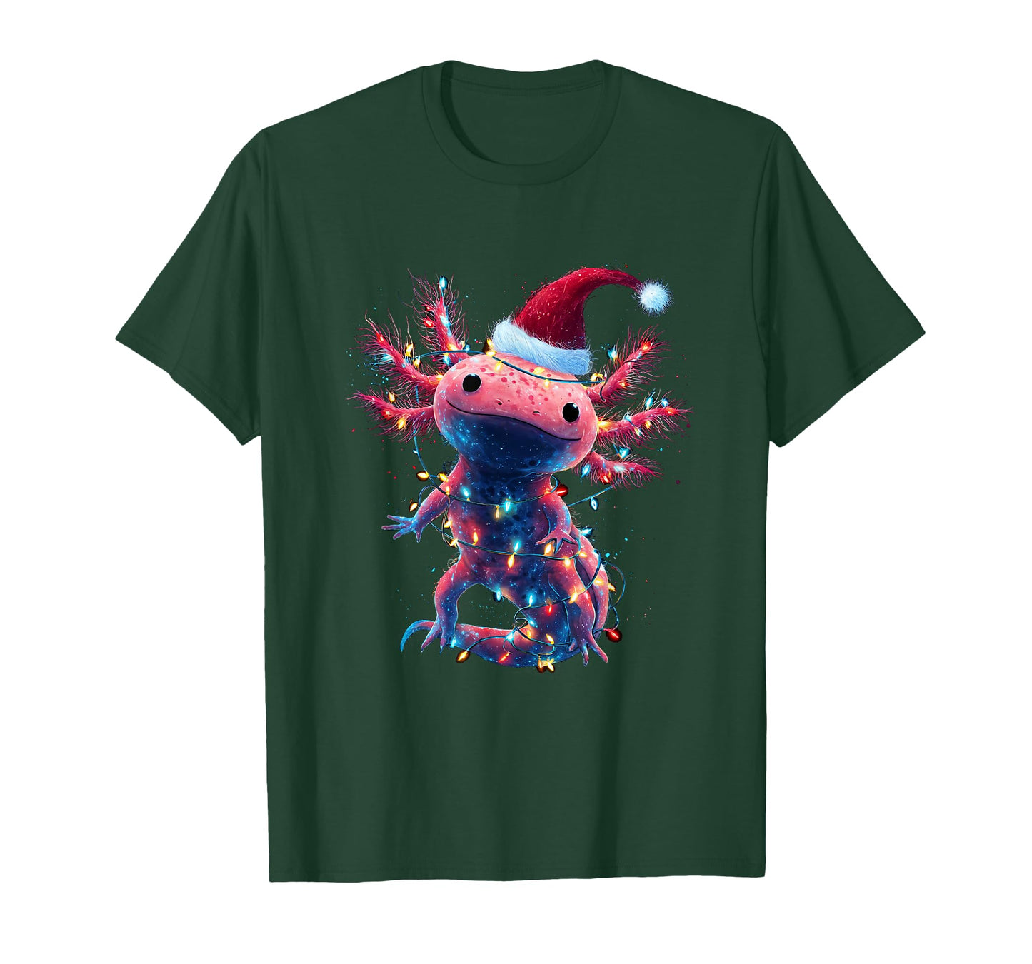 Christmas Axolotl with Santa Hat Xmas Lights Festive Axolotl T-Shirt