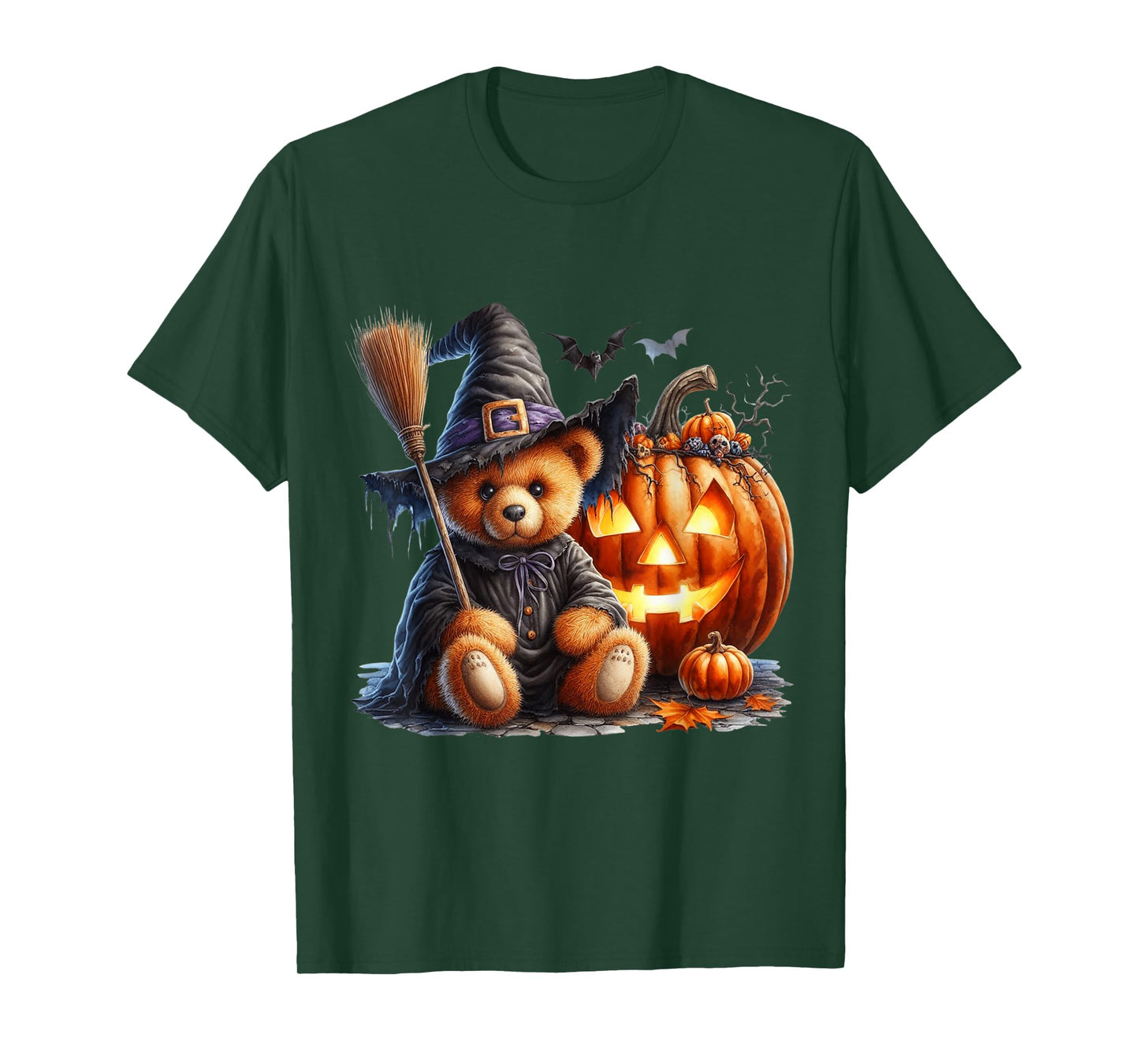 Cute Bear Witch Flying Halloween Moon Pumpkin Party Tee T-Shirt