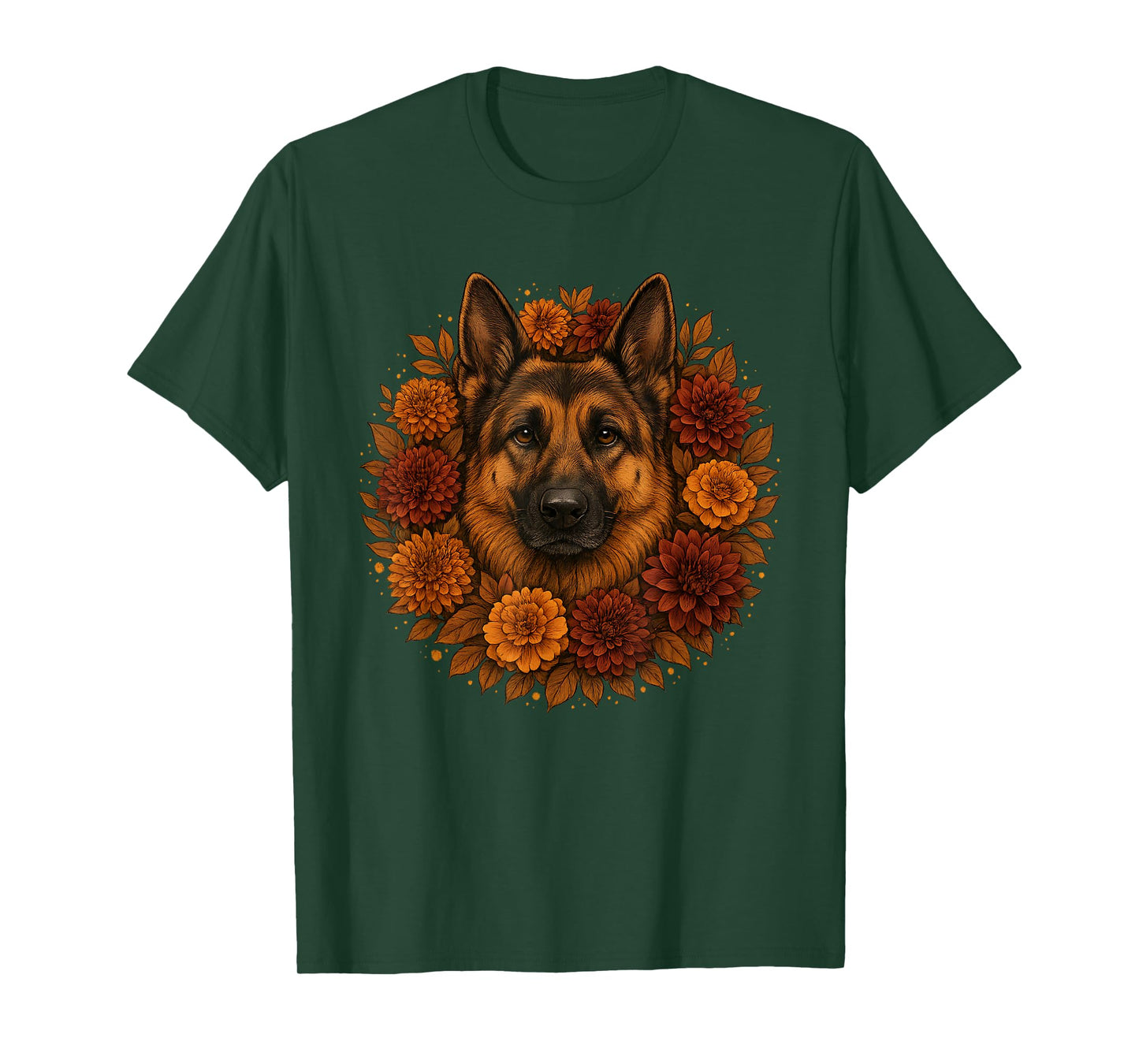 Vintage German Shepherd Autumn Floral Dog Fall Flowers T-Shirt