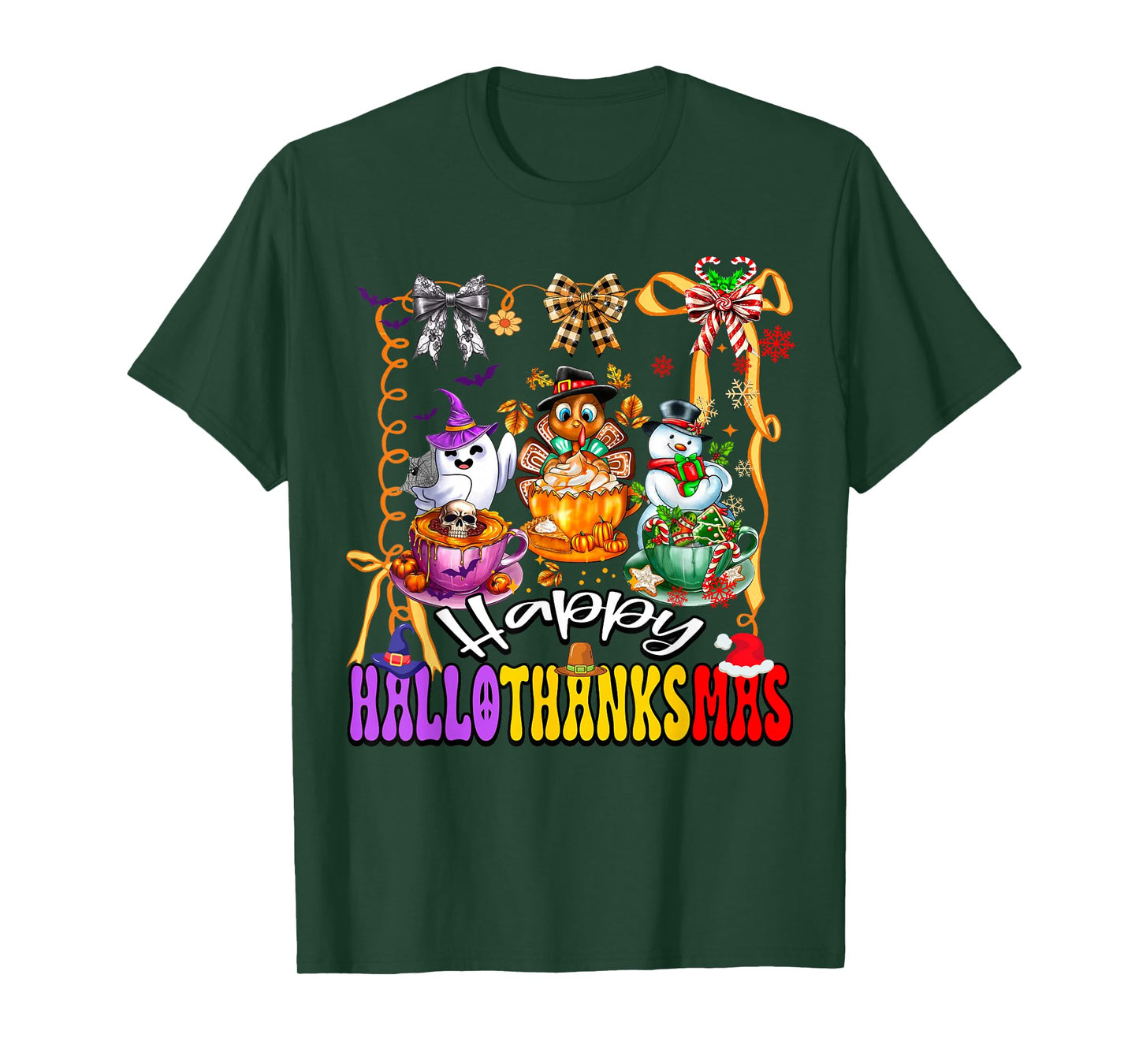Happy Hallothanksmas Coquette Bow Coffee Latte Together Love T-Shirt