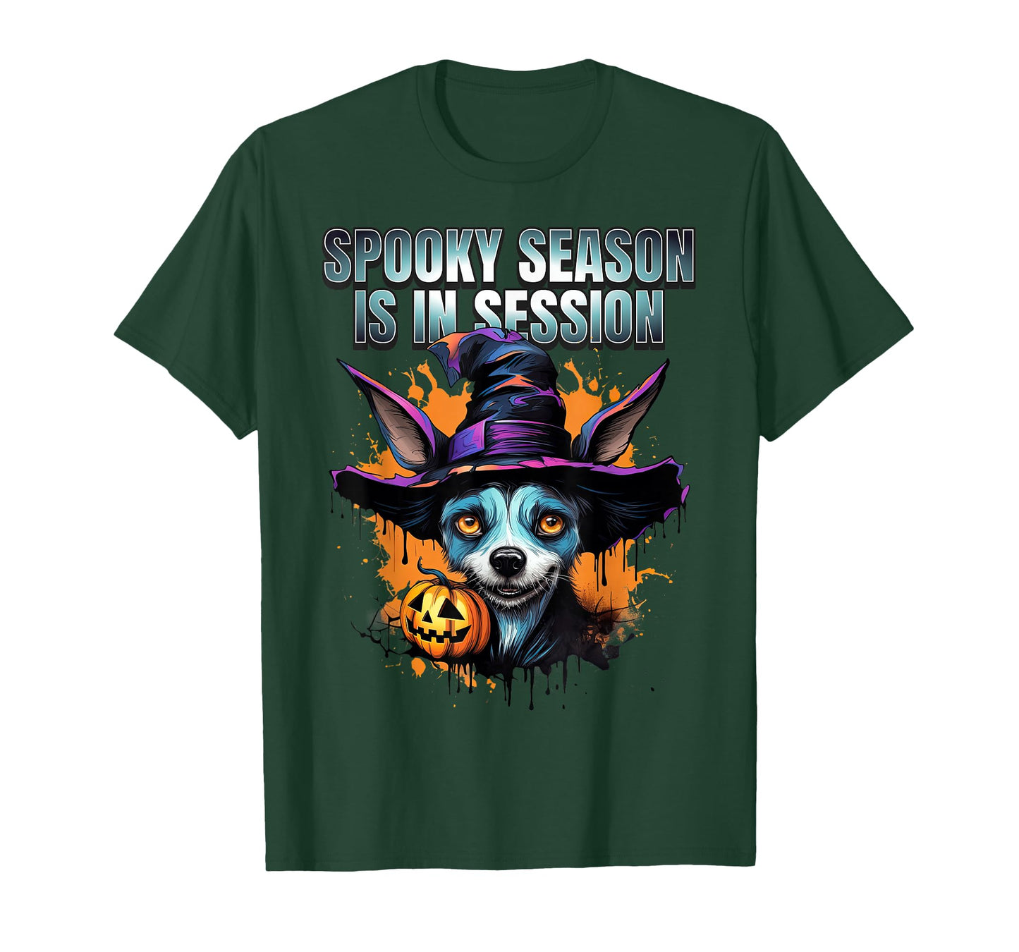 Spooky Season Funny Witch Dog Halloween Costume Fan T-Shirt