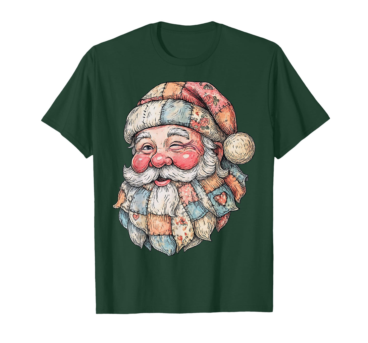 Vintage Retro Patchwork Santa Claus Funny Men Woman Kid Xmas T-Shirt