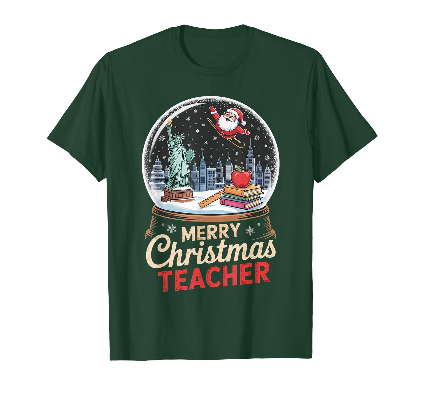 Merry Christmas New York Skyline in Snow Globe for Teachers T-Shirt