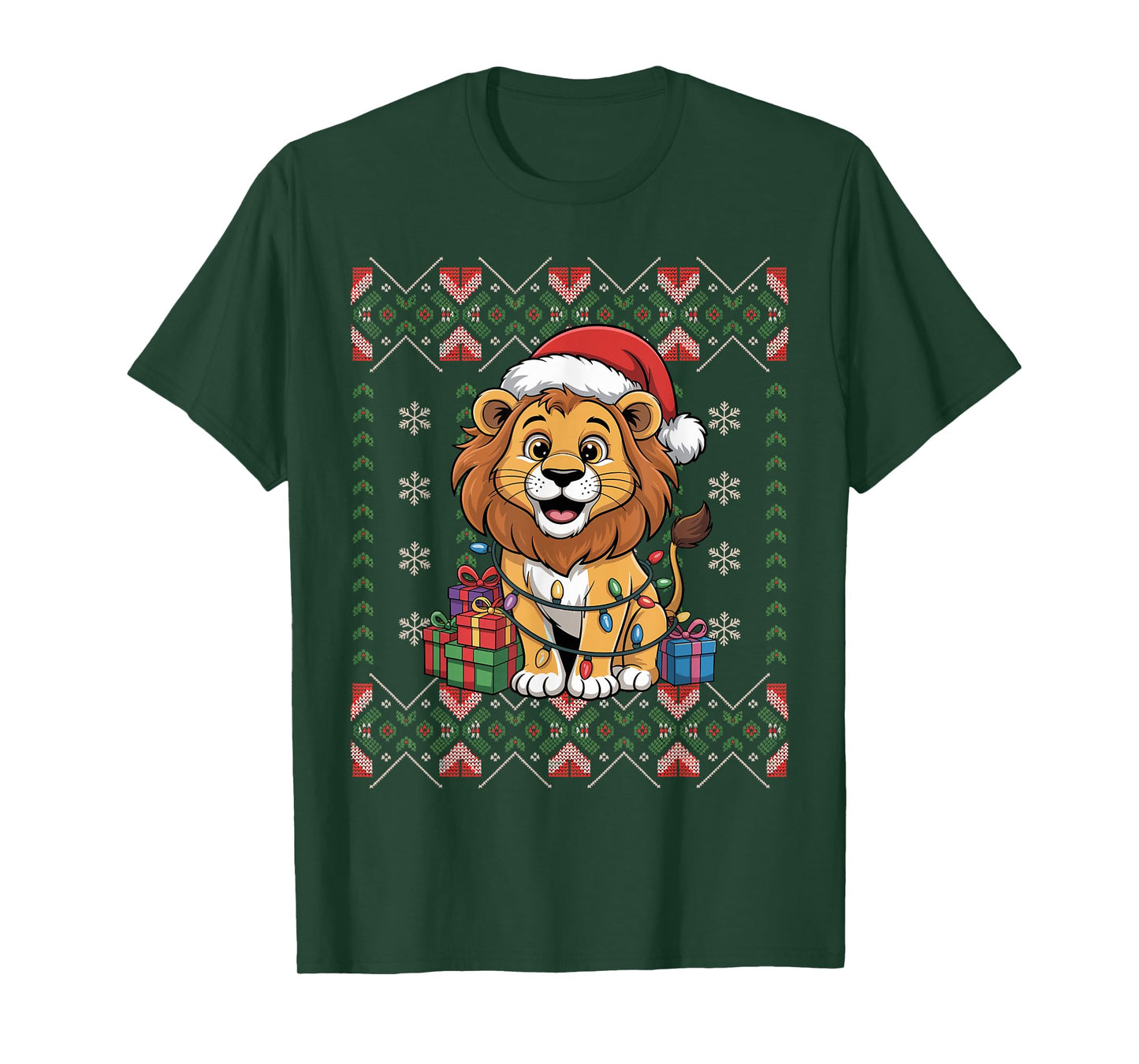 Santa Lion Christmas Ugly Sweater Funny Holiday Pajamas T-Shirt
