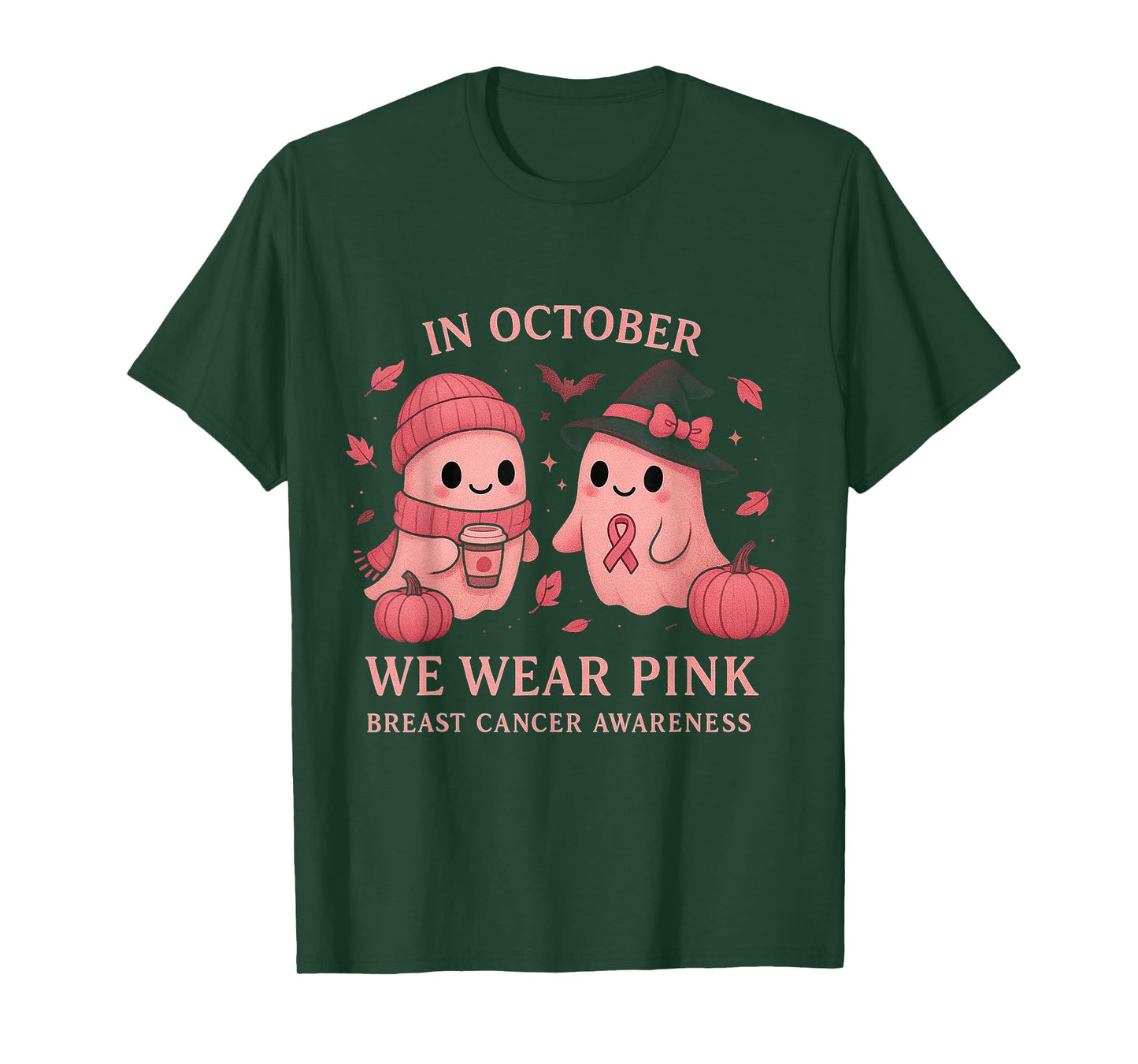 in October We Wear Pink Breast Cancer Awareness Ghosts T-Shirt