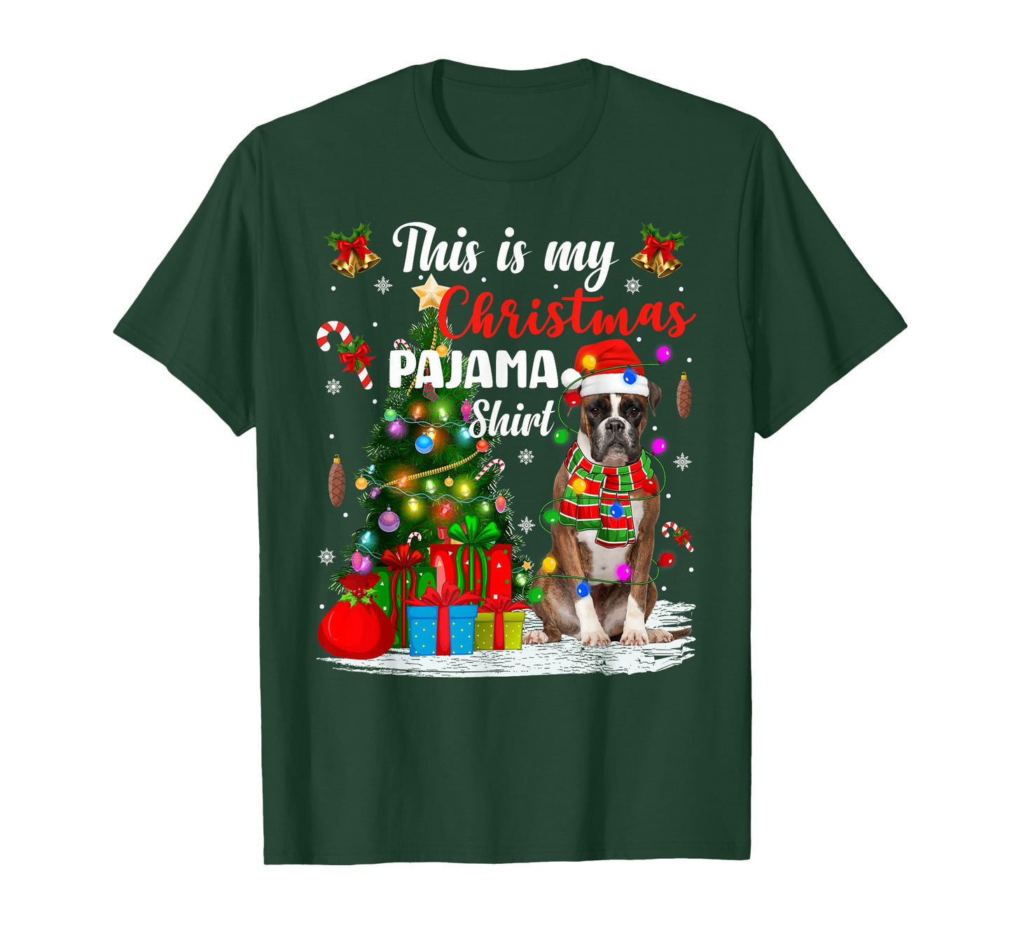 Boxer Dog Xmas Tree Lights This is My Christmas Pajamas T-Shirt