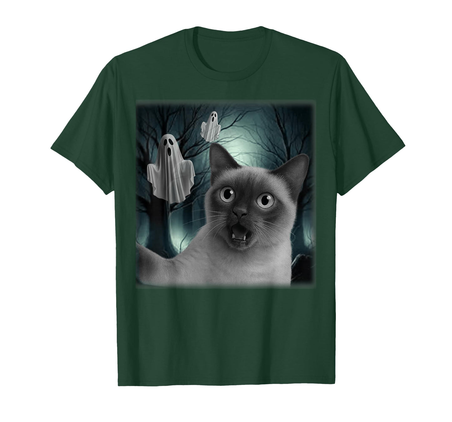 Halloween Siamese Cat Selfie with Spooky Ghost Cat Lovers T-Shirt