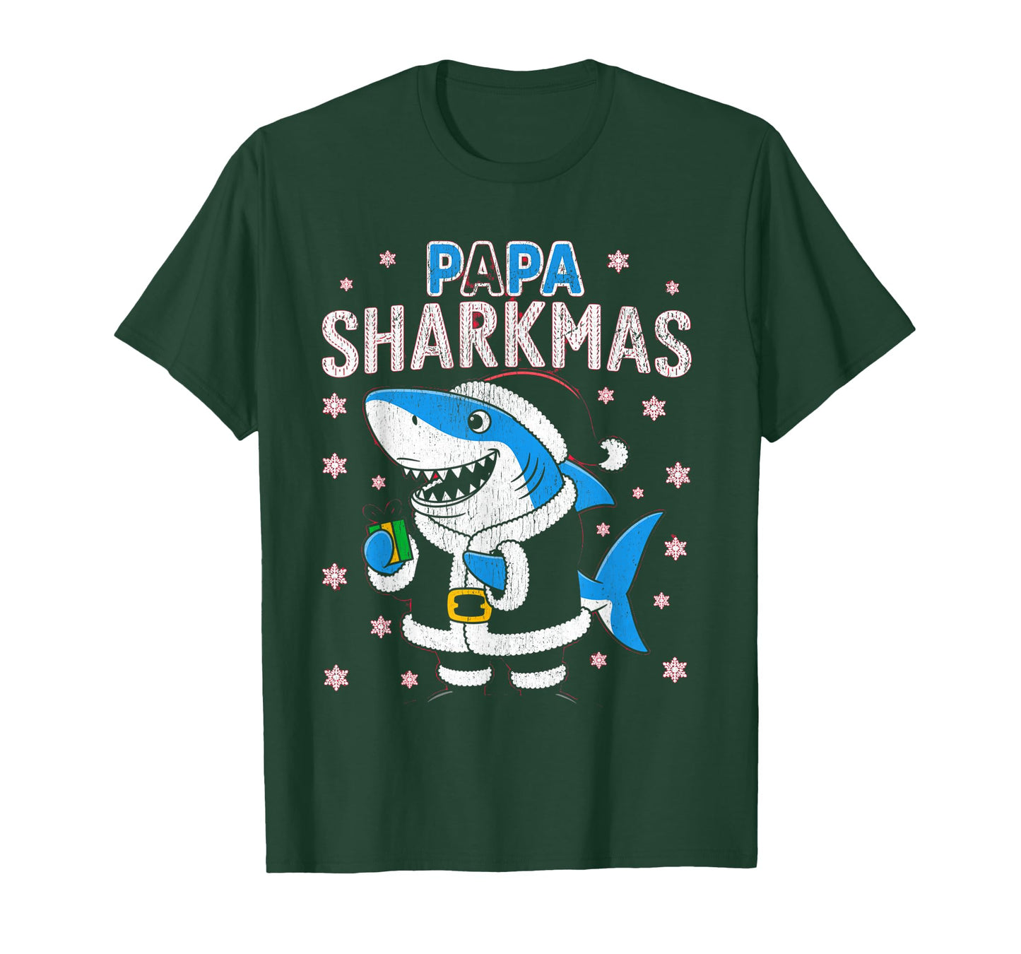 Papa Sharkmas Funny Shark Santa Hat Ugly Christmas Sweater T-Shirt