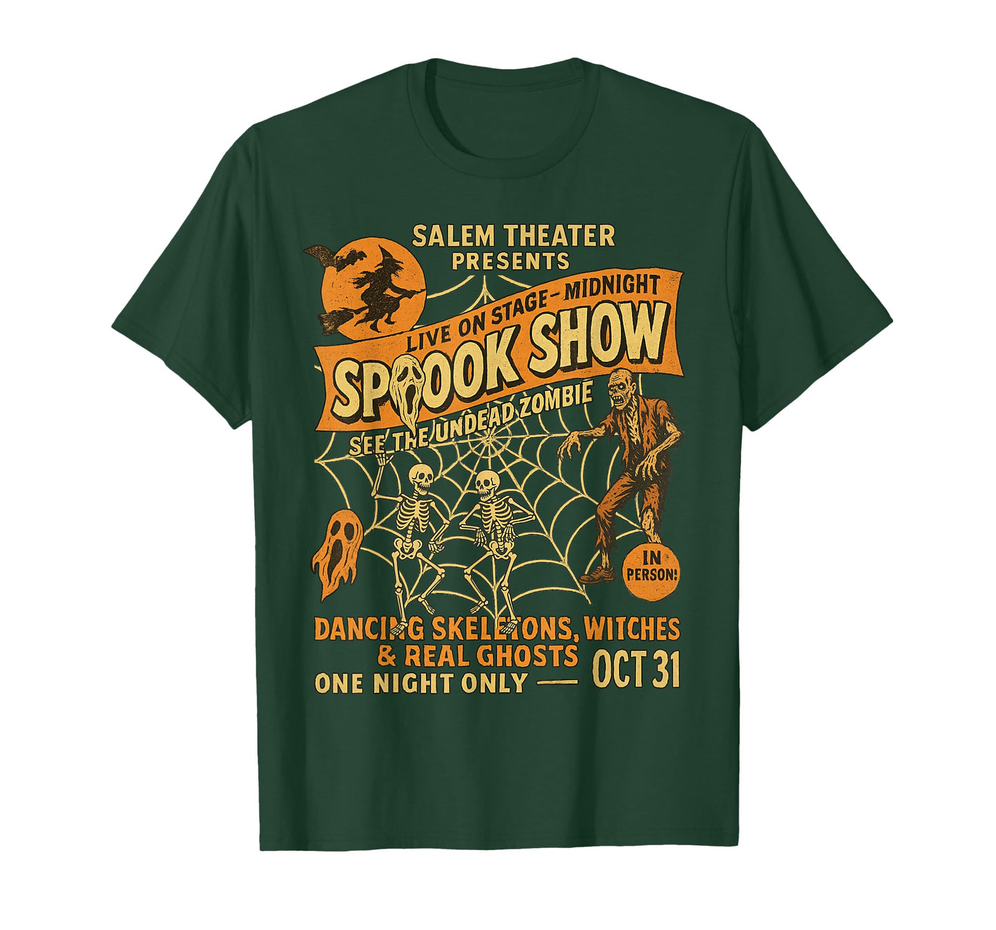 Halloween Poster Tee Witch Dancing Skeletons Movie Night T-Shirt