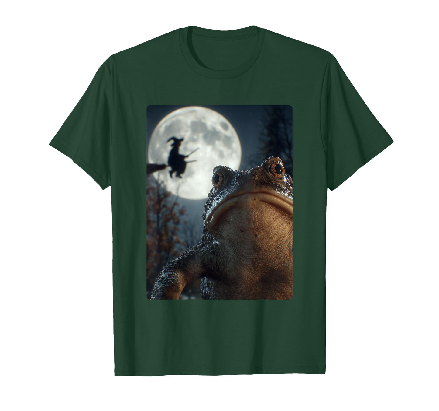 Funny Toad Selfie Full Moon Flying Witch Forest Halloween T-Shirt