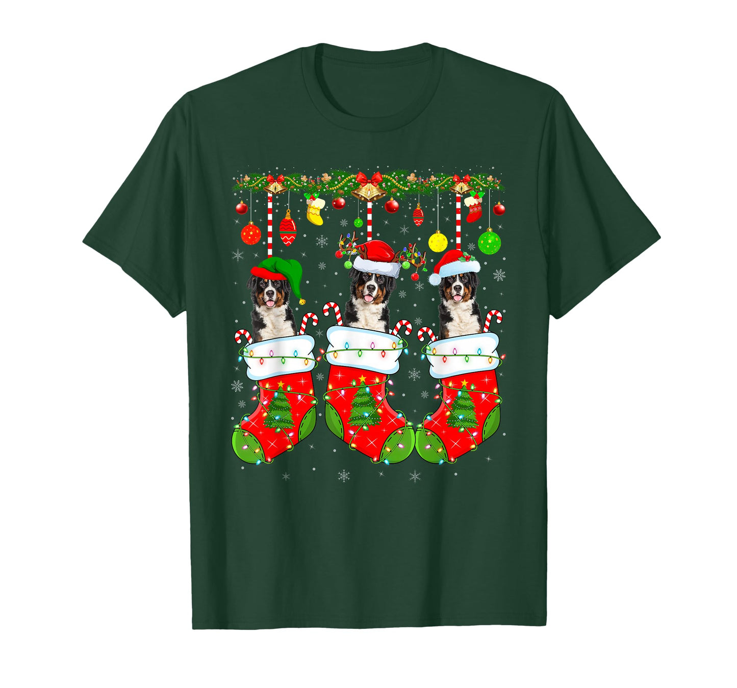 Saint Bernard Dog in Christmas Socks Funny Dog Xmas Pajama T-Shirt