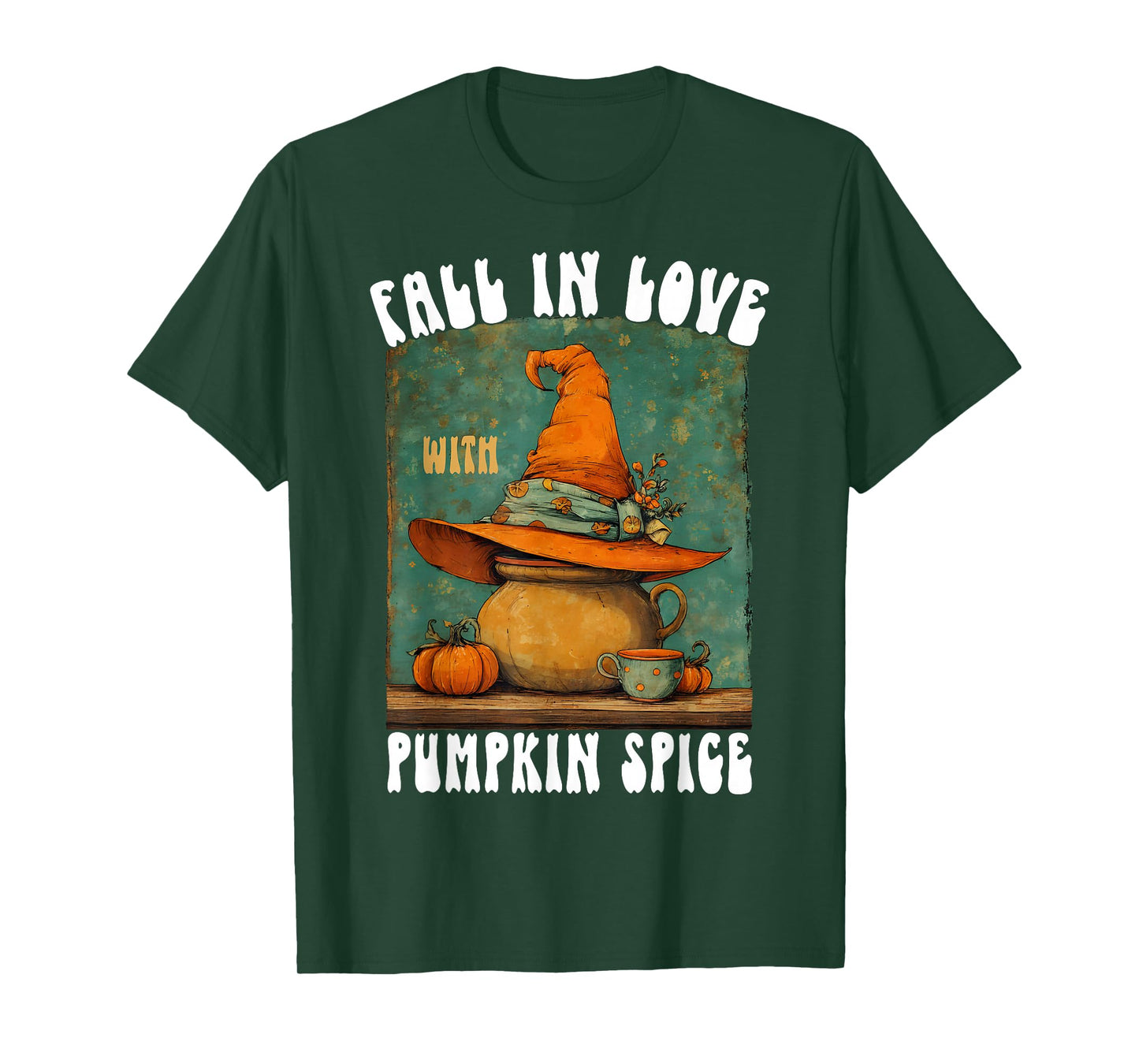 Fall in Love with Pumpkin Spice Funny Witch Hat Halloween T-Shirt
