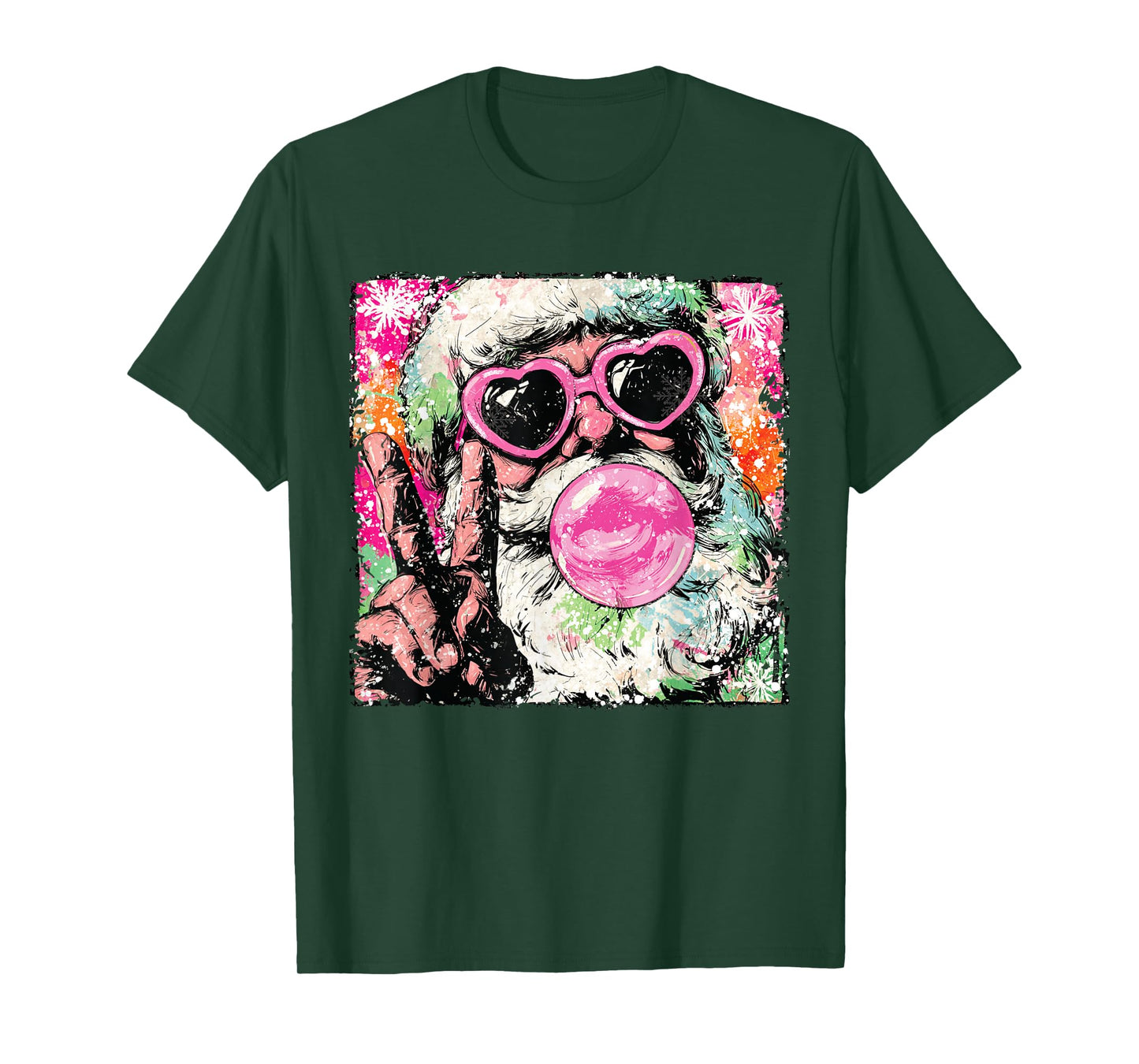 Vintage Santa Christmas Bubble Gum Pink Sunglasses T-Shirt