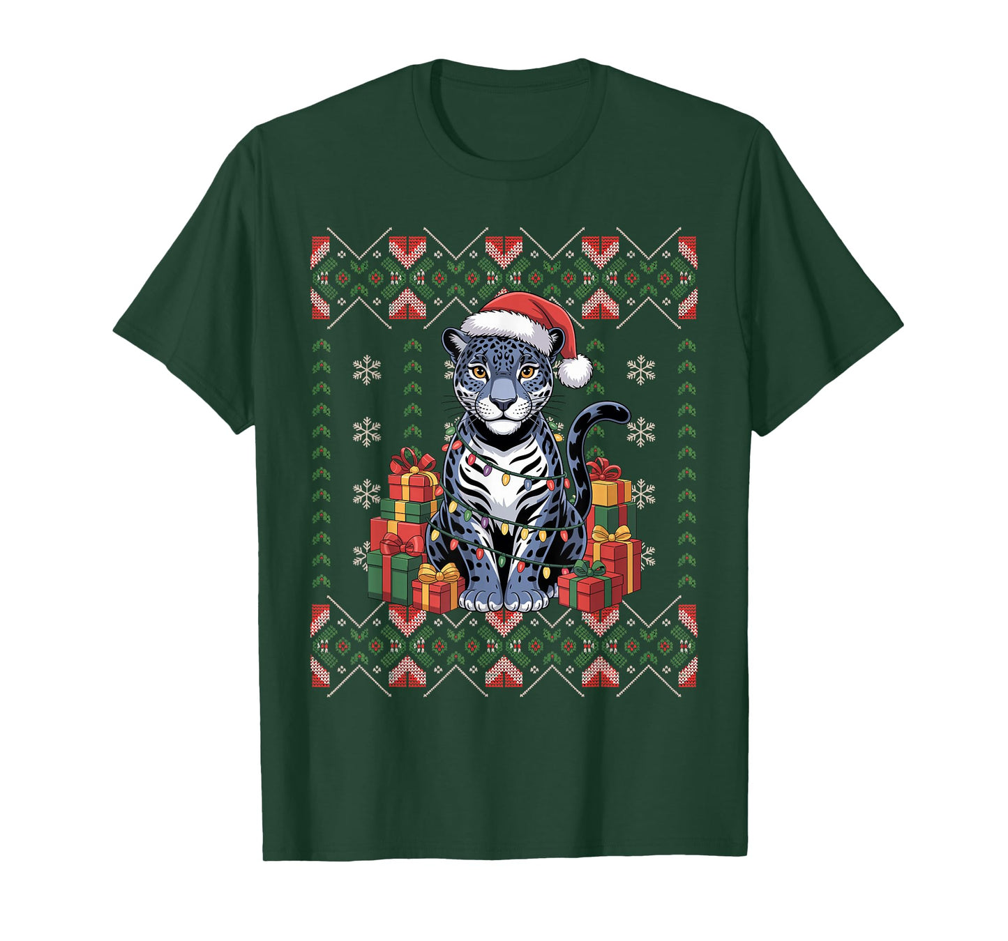 Santa Jaguar Christmas Ugly Sweater Funny Holiday Pajamas T-Shirt