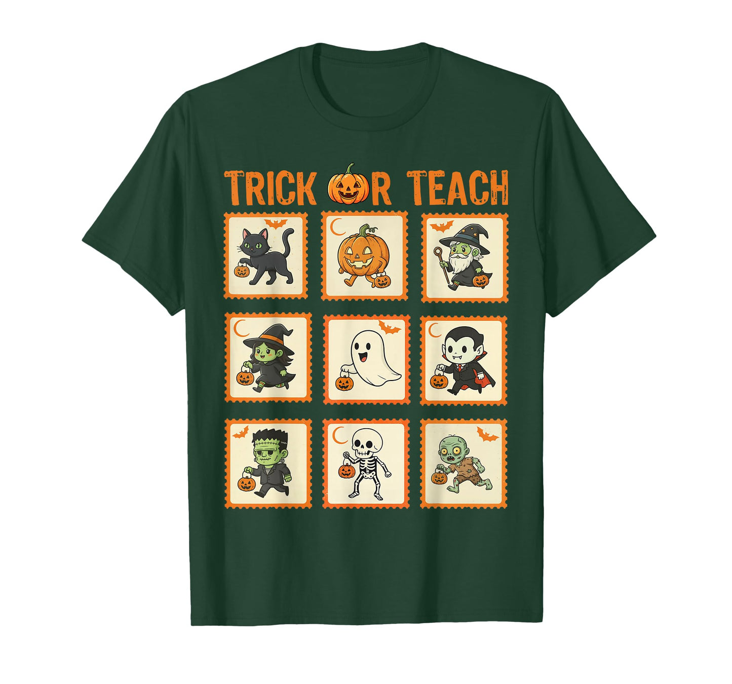 Halloween Teacher Stamps Cute Costumes Trick Or Teach Kids T-Shirt